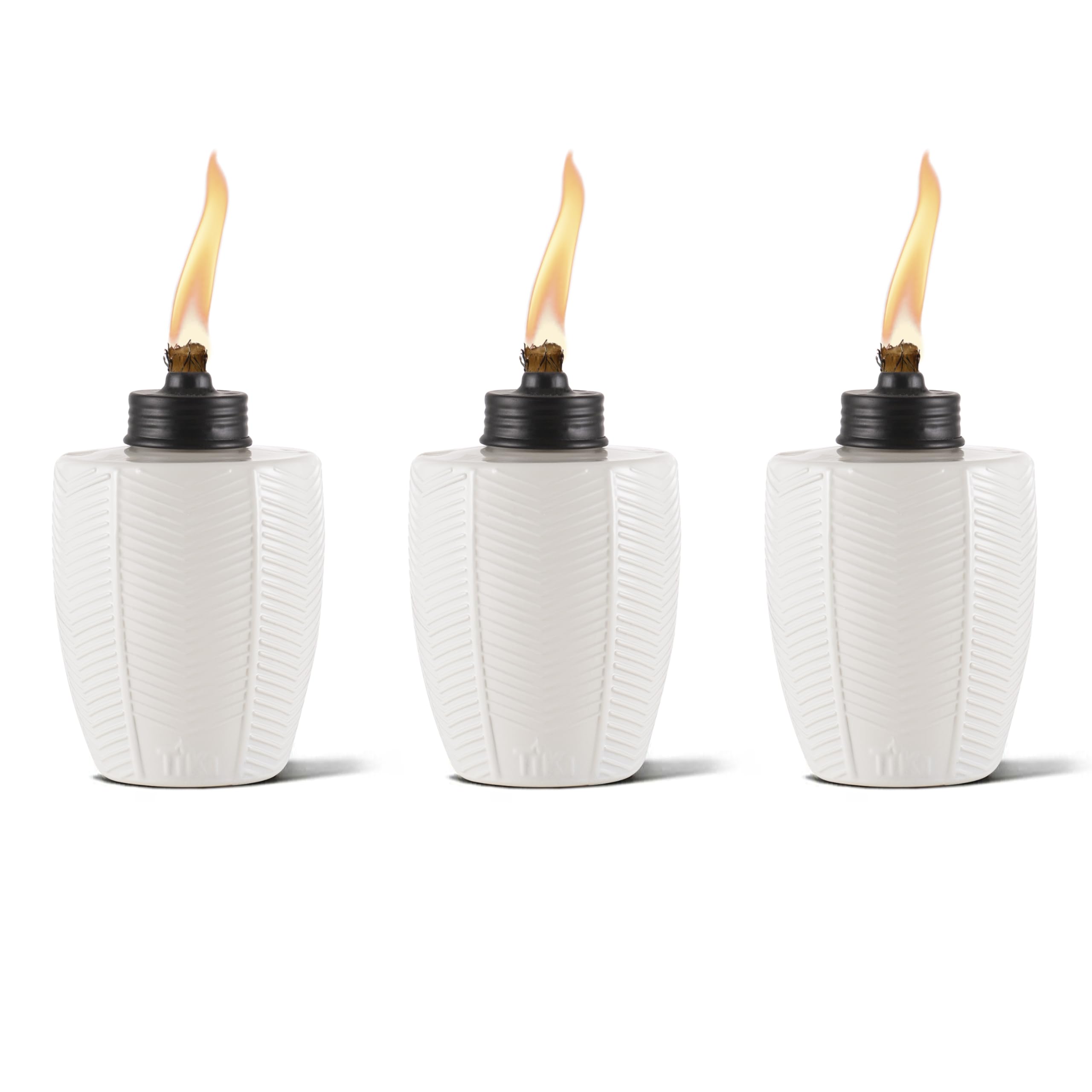 TIKI Brand Table Torch Glass Herringbone White, 3-Pack