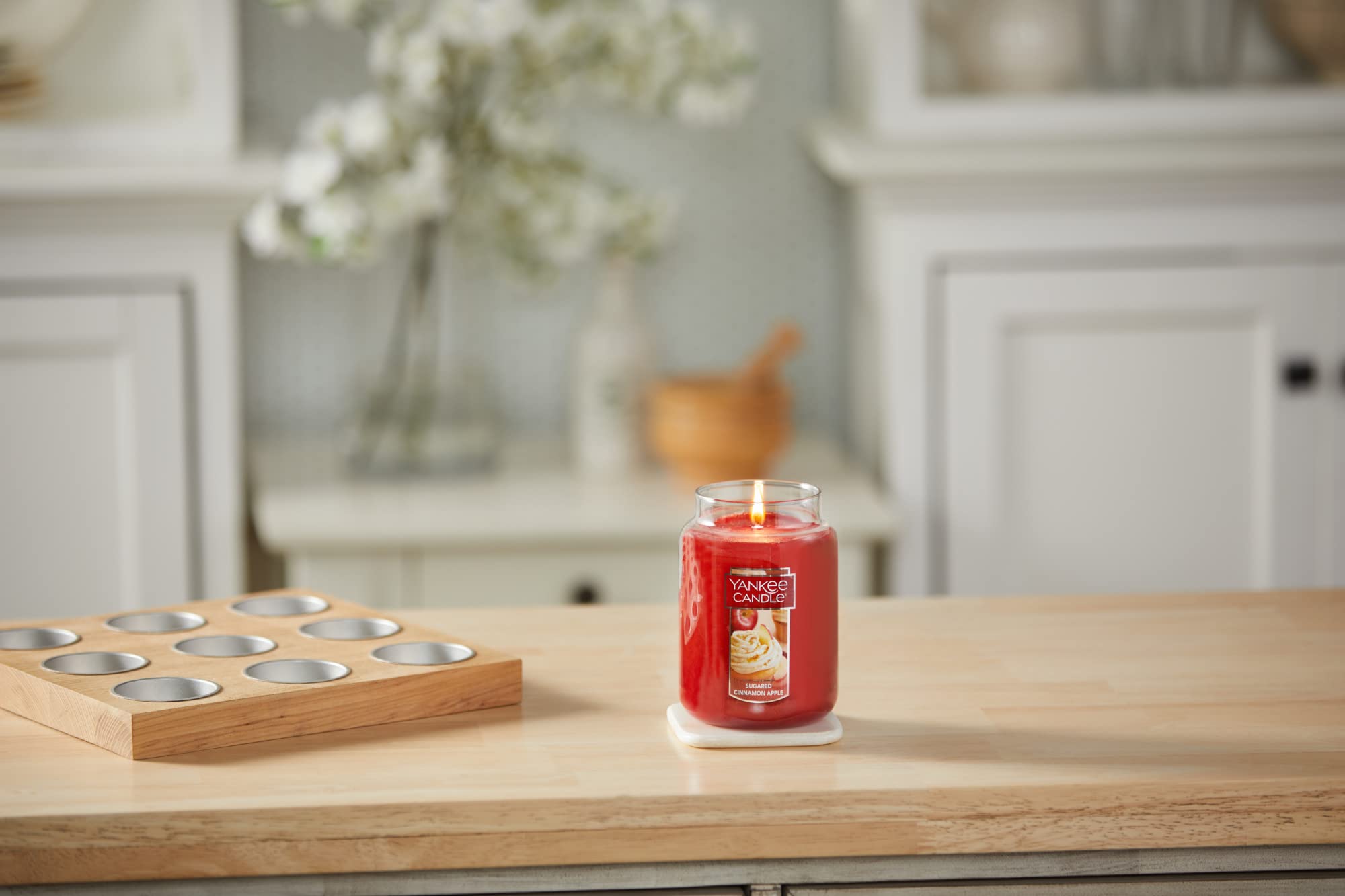 Sugared Cinnamon Apple Scented Candle on kitchen island