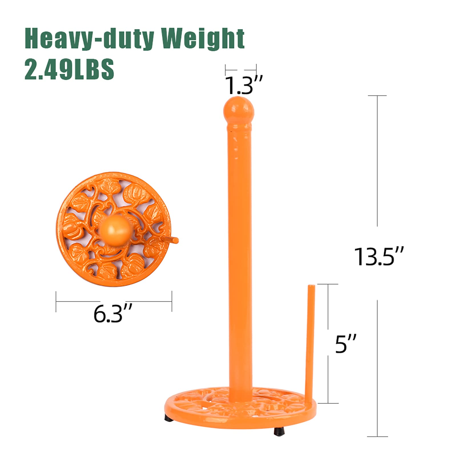 Orange Cast Iron Paper Towel Holder, Pumpkin Pattern Weighted Base