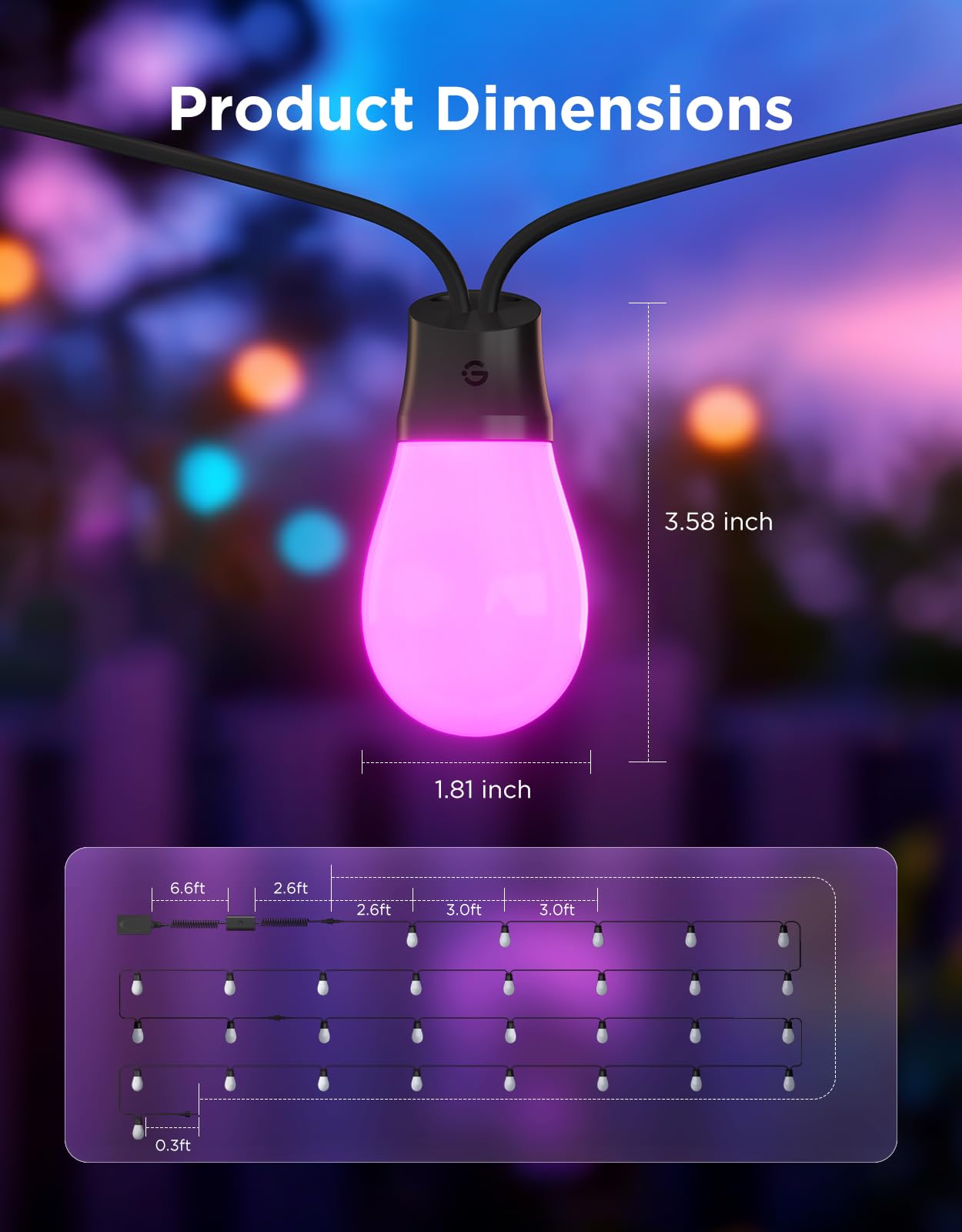 96ft Smart RGBIC Warm White S14 Bulb Outdoor String Lights (30 Bulbs)