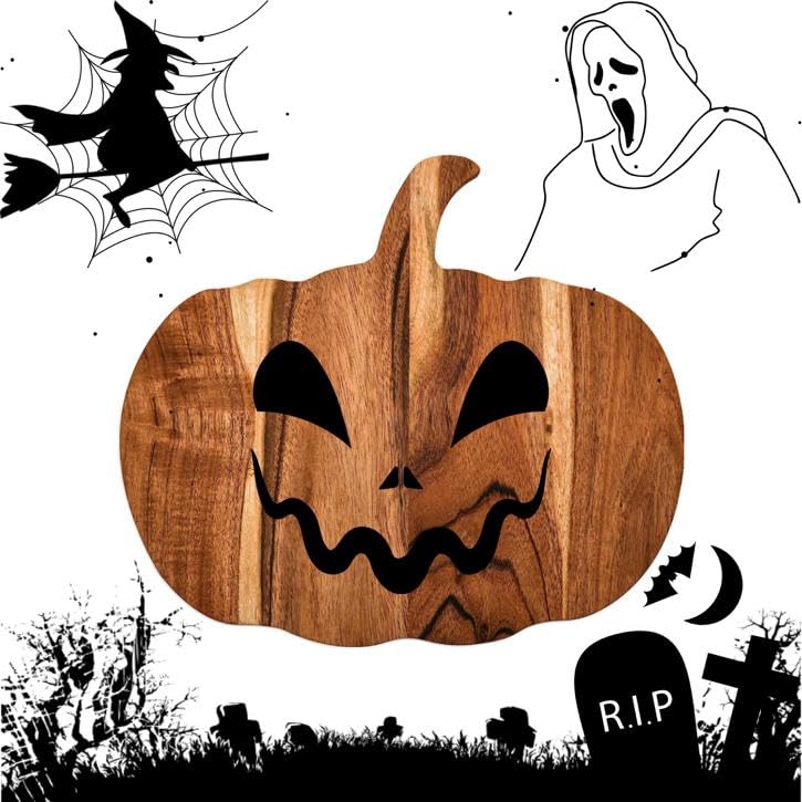 Halloween Pumpkin Shaped Wood Cutting Board, Serving Platter (12"L x 13"W)