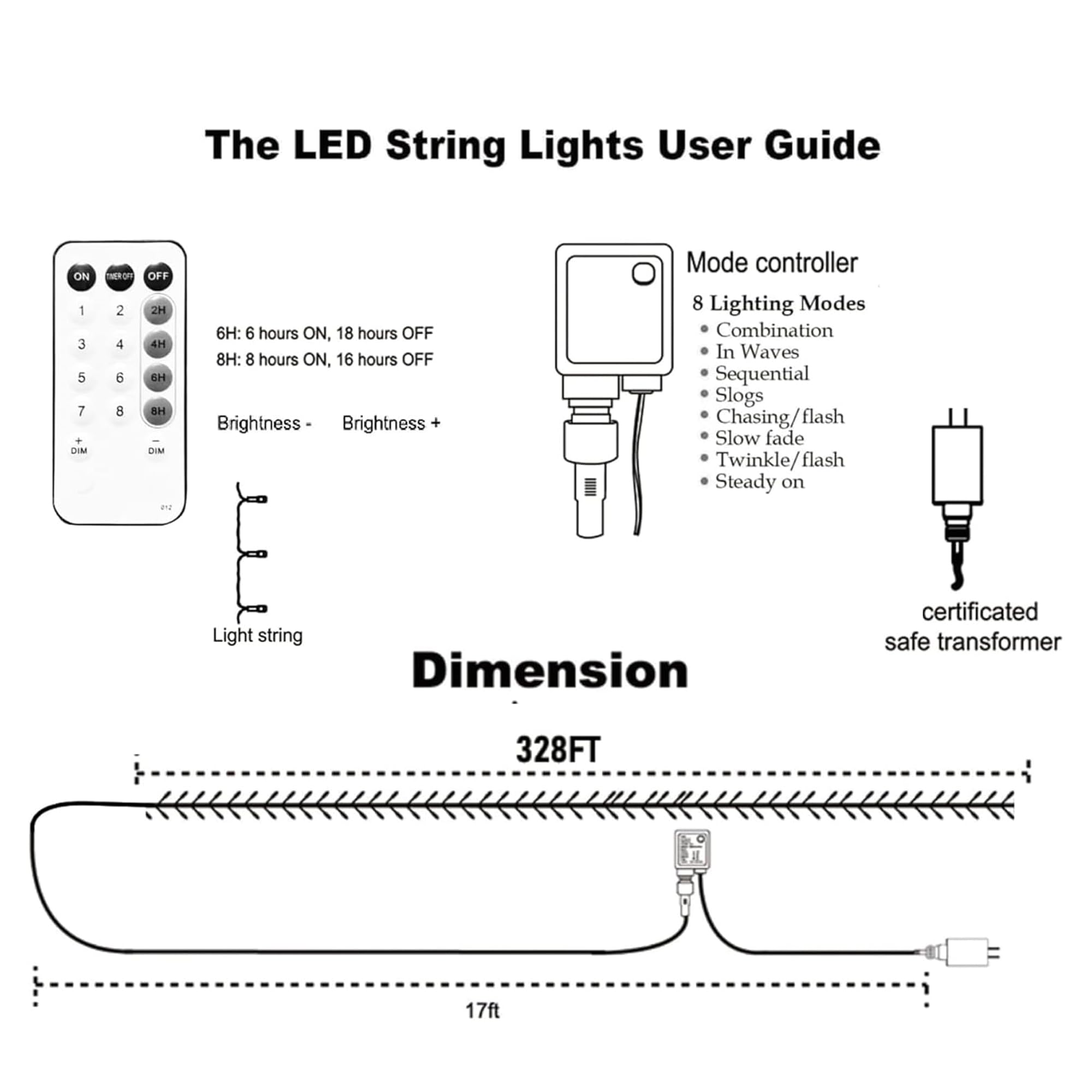 Warm White 1000 LED 328 FT Plug in Fairy Light with Remote Outdoor String Lights