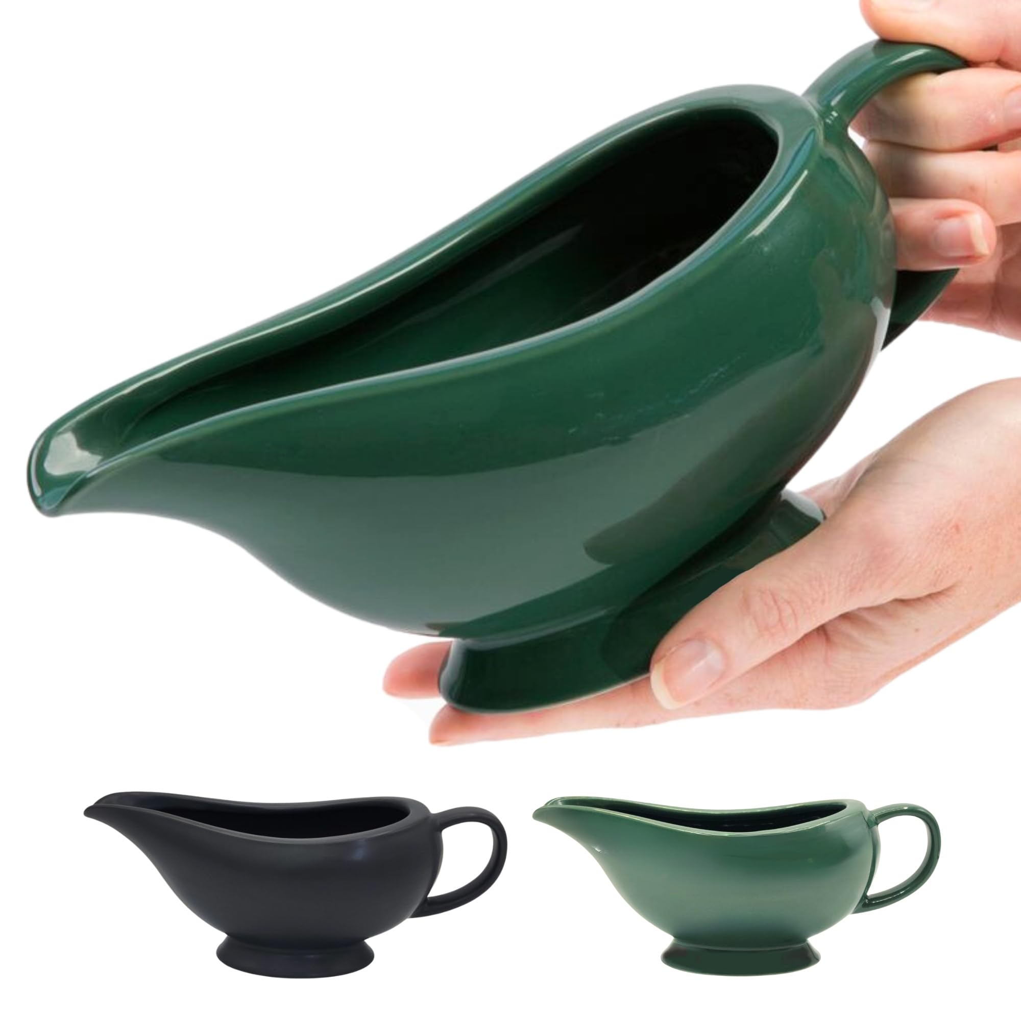 14oz Elegant Ceramic Gravy Boat Emerald Green