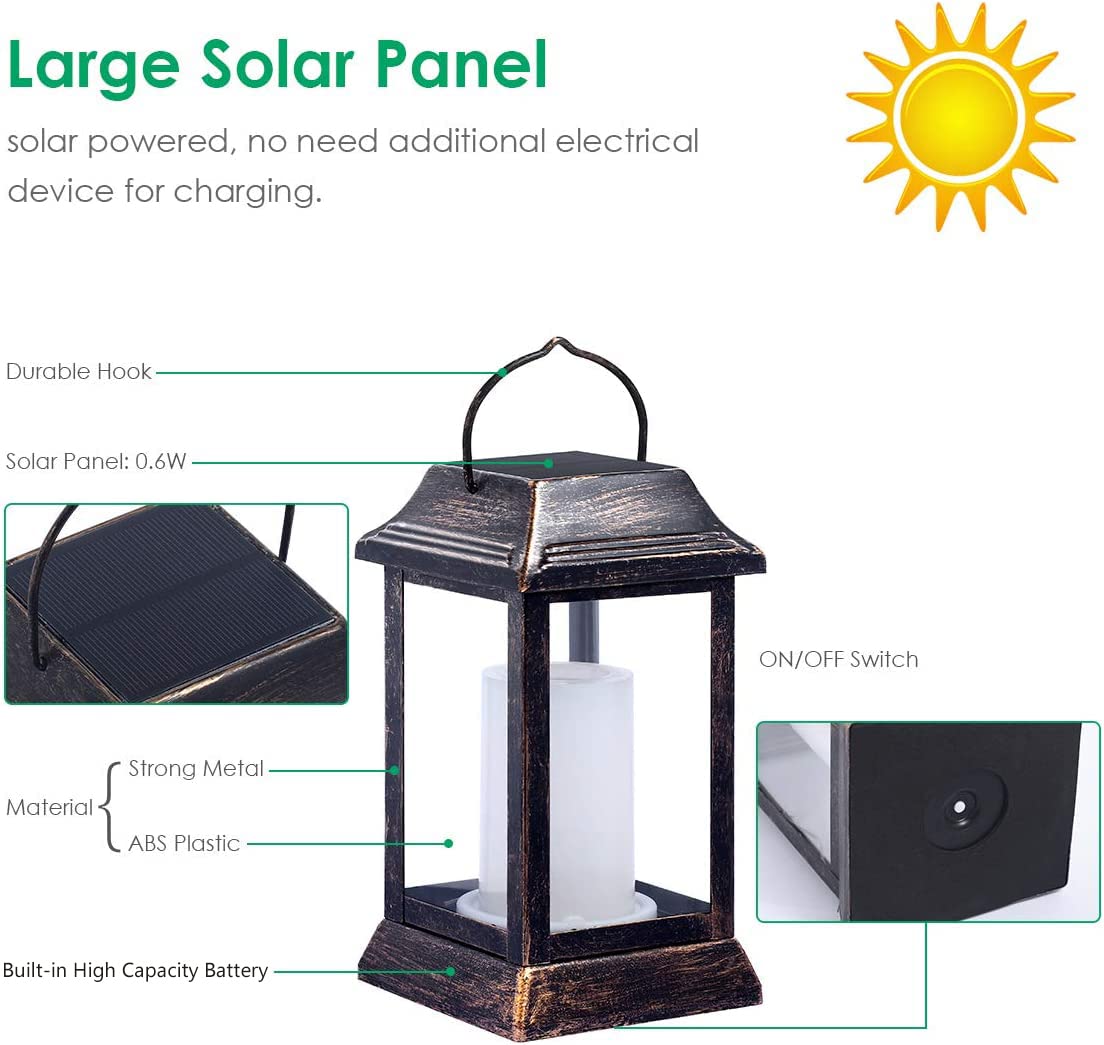 Solar-powered lantern with features highlighted on a white background