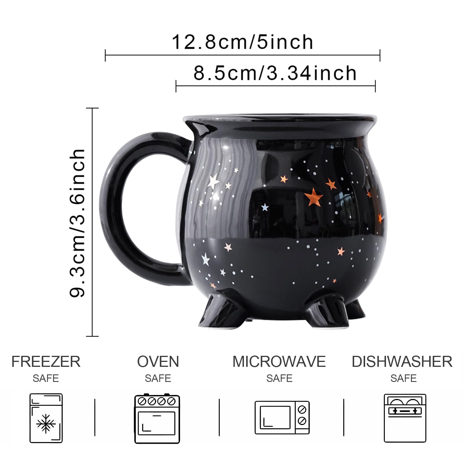 Astral Cauldron Coffee Mug 300ml/10oz Black Ceramic Witch Mug