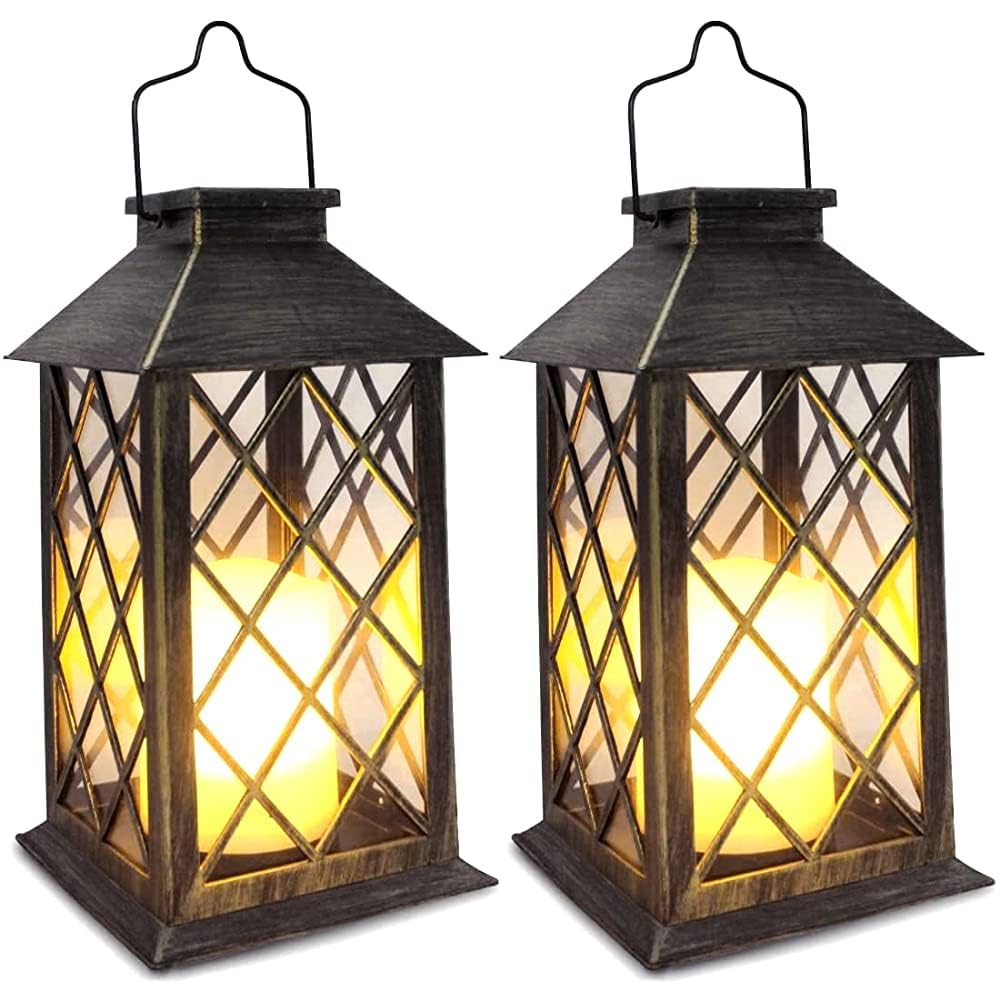 2 Pack 14 Inch Flameless Outdoor Garden Hanging Lanterns