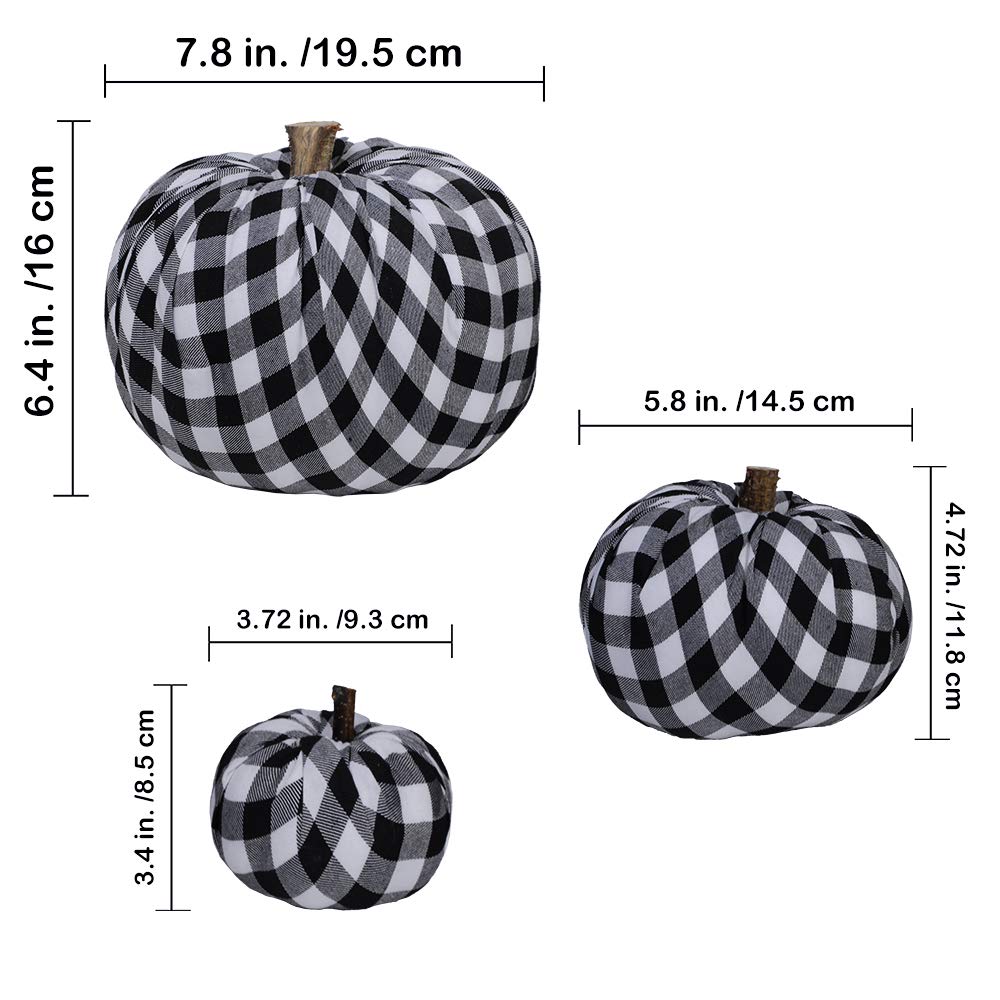 3 Pk Assorted Buffalo Plaid Burlap Pumpkins