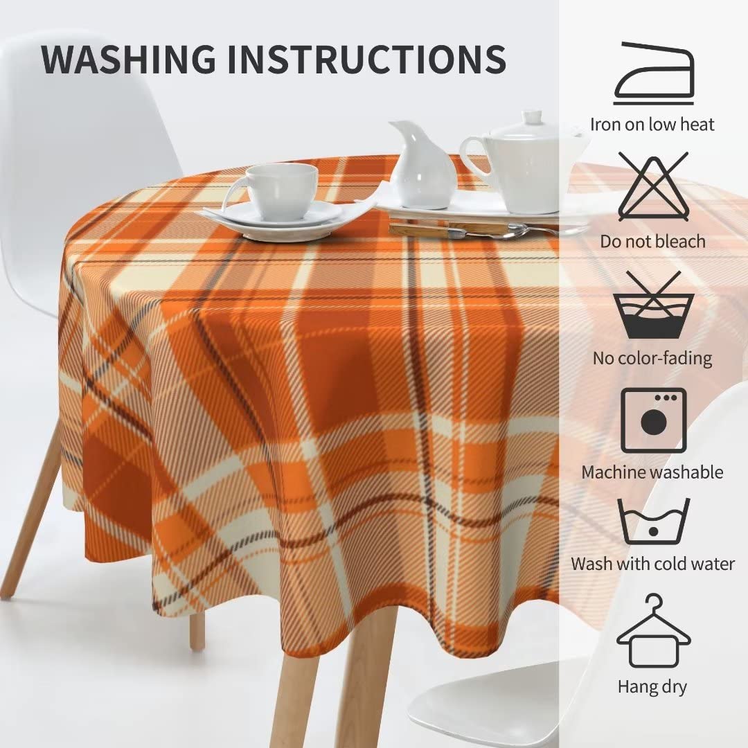 Fall Tablecloth 60 Inch Round Autumn Thanksgiving Plaid Table Cloth