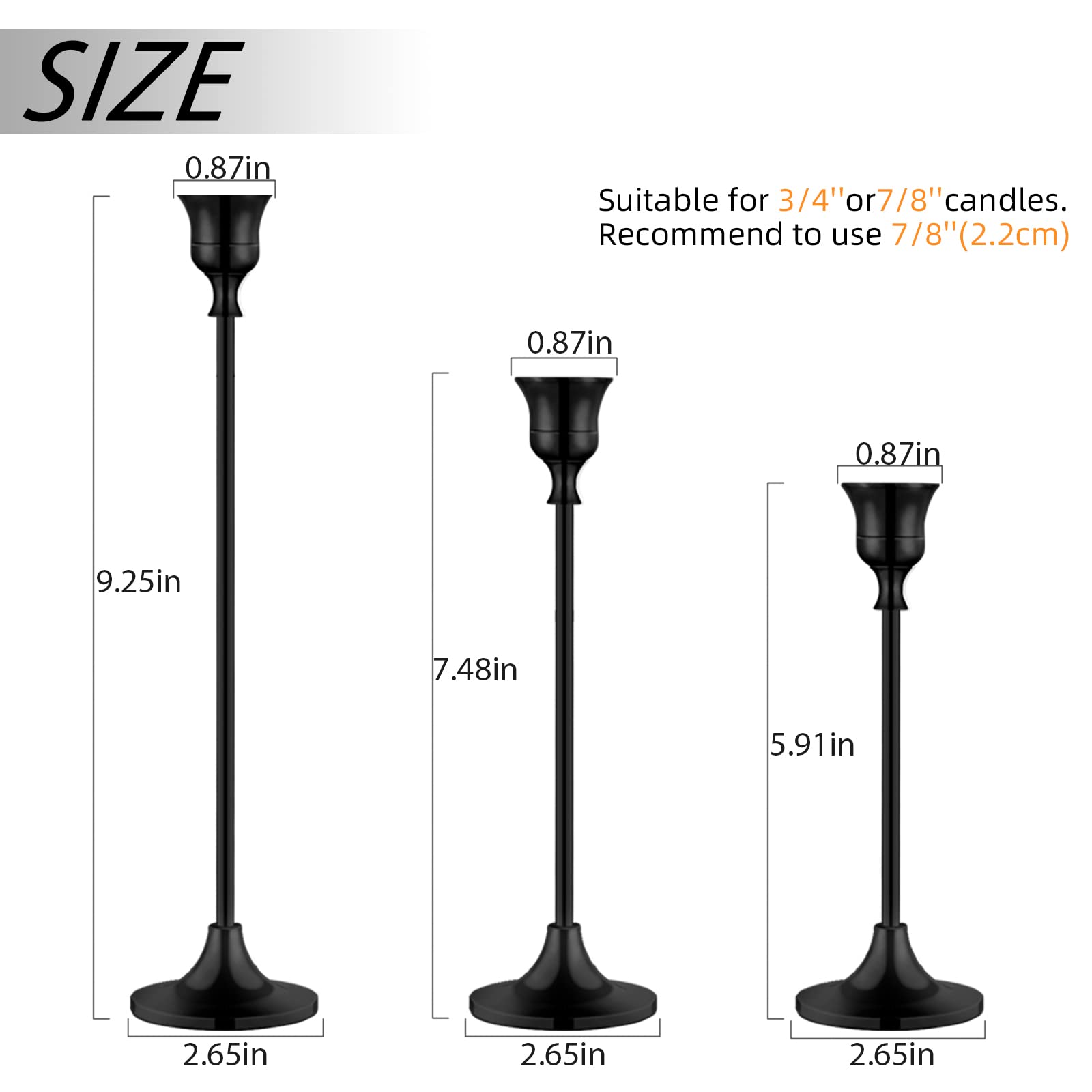 Candlestick Holders - Taper Candle Holder for Candlesticks Black