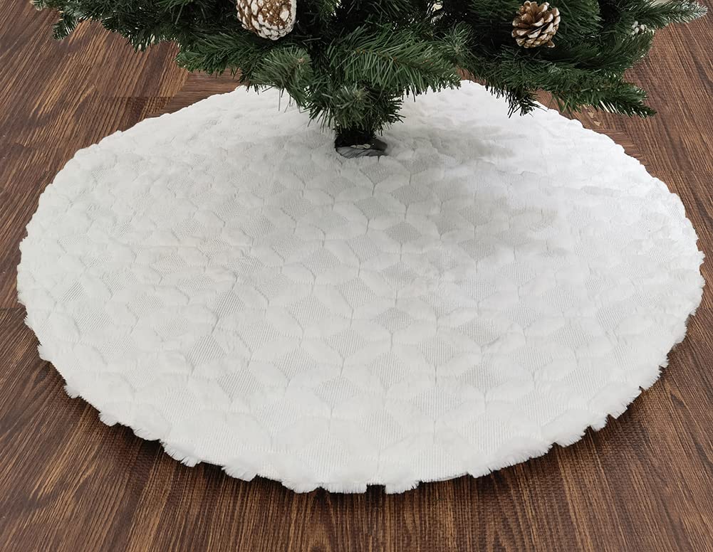 48 Inch Christmas Tree Skirt Faux Fur with Cable Knit Thick Decoration