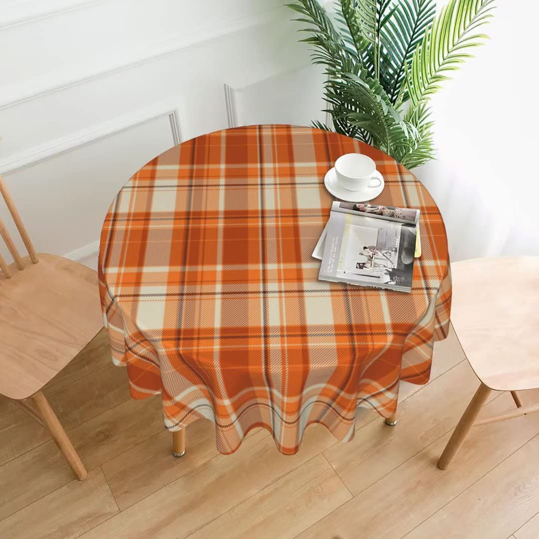 Fall Tablecloth 60 Inch Round Autumn Thanksgiving Plaid Table Cloth