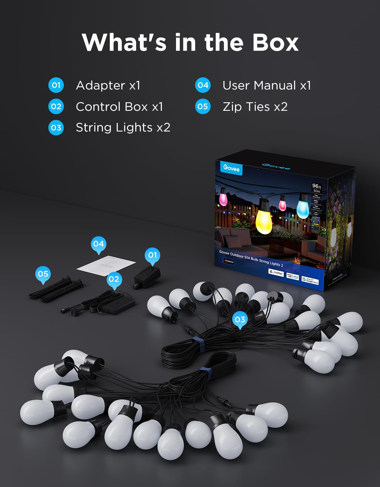 96ft Smart RGBIC Warm White S14 Bulb Outdoor String Lights (30 Bulbs)