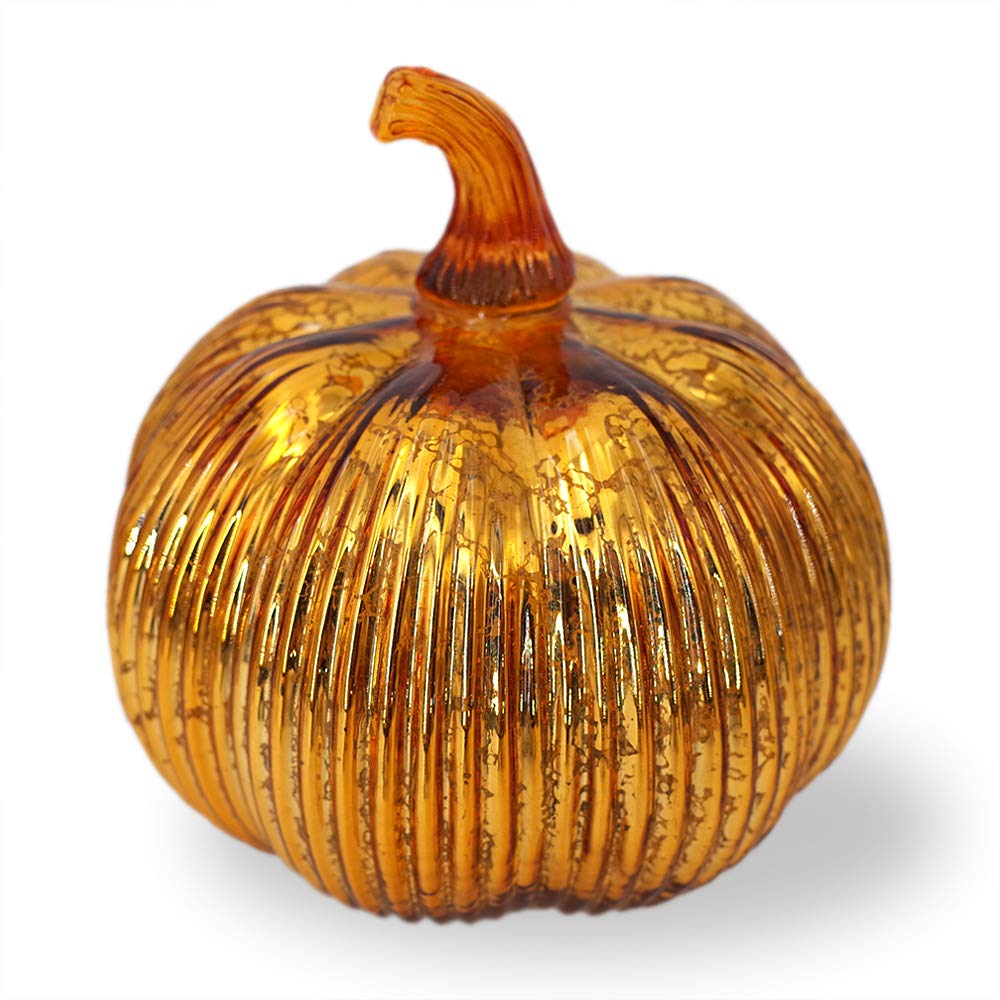 Mercury Glass Light up Pumpkin with Timer (Gold)