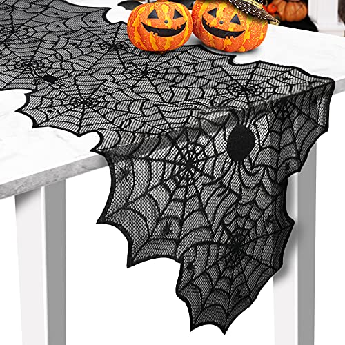 Halloween Table Runner, Black Lace Spider Web