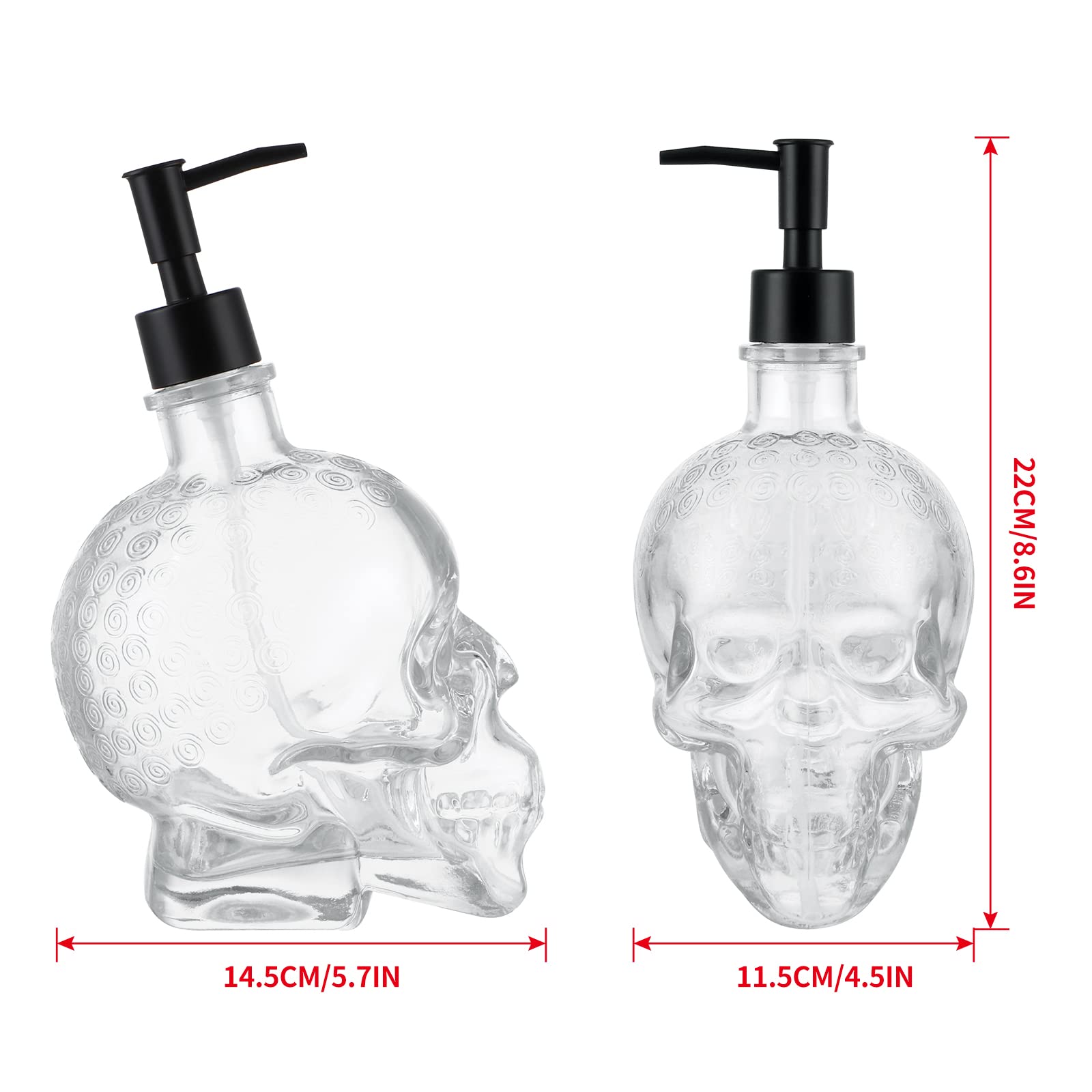 Skull Soap Dispenser 25 Oz, Glass Soap Dispenser with Rust Proof Pump