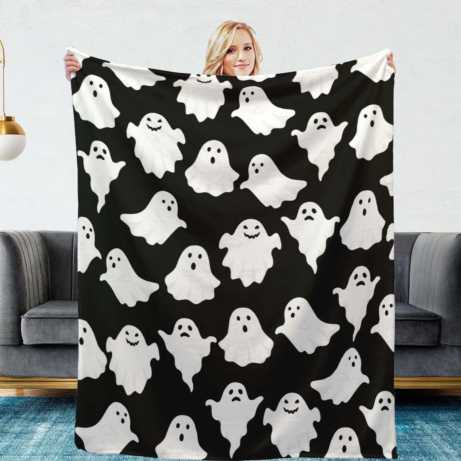 Halloween ghost pattern single sided design throw blanket