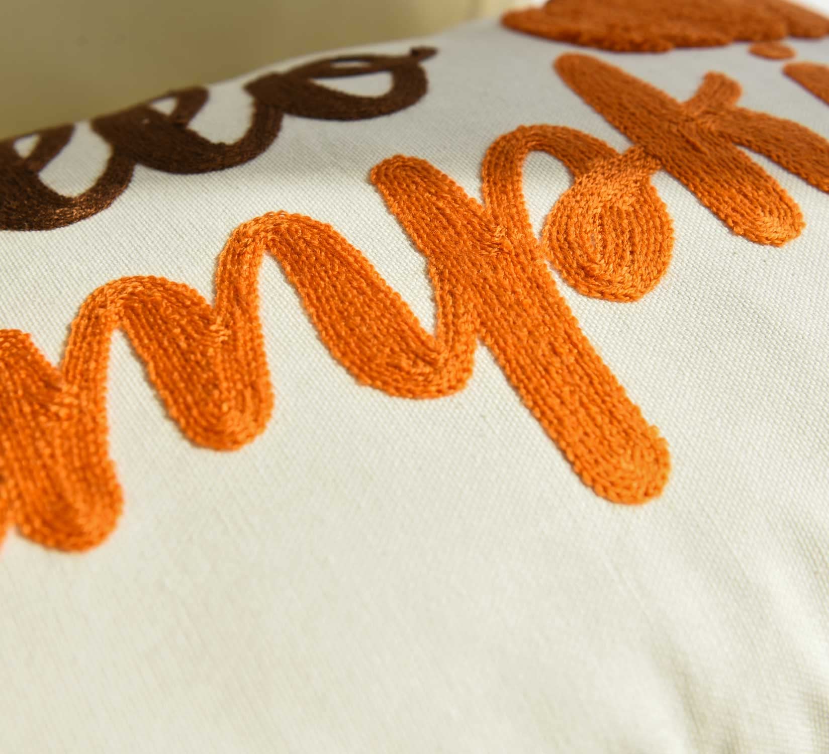 Embroidered Hello Pumpkin Throw Pillow Cover