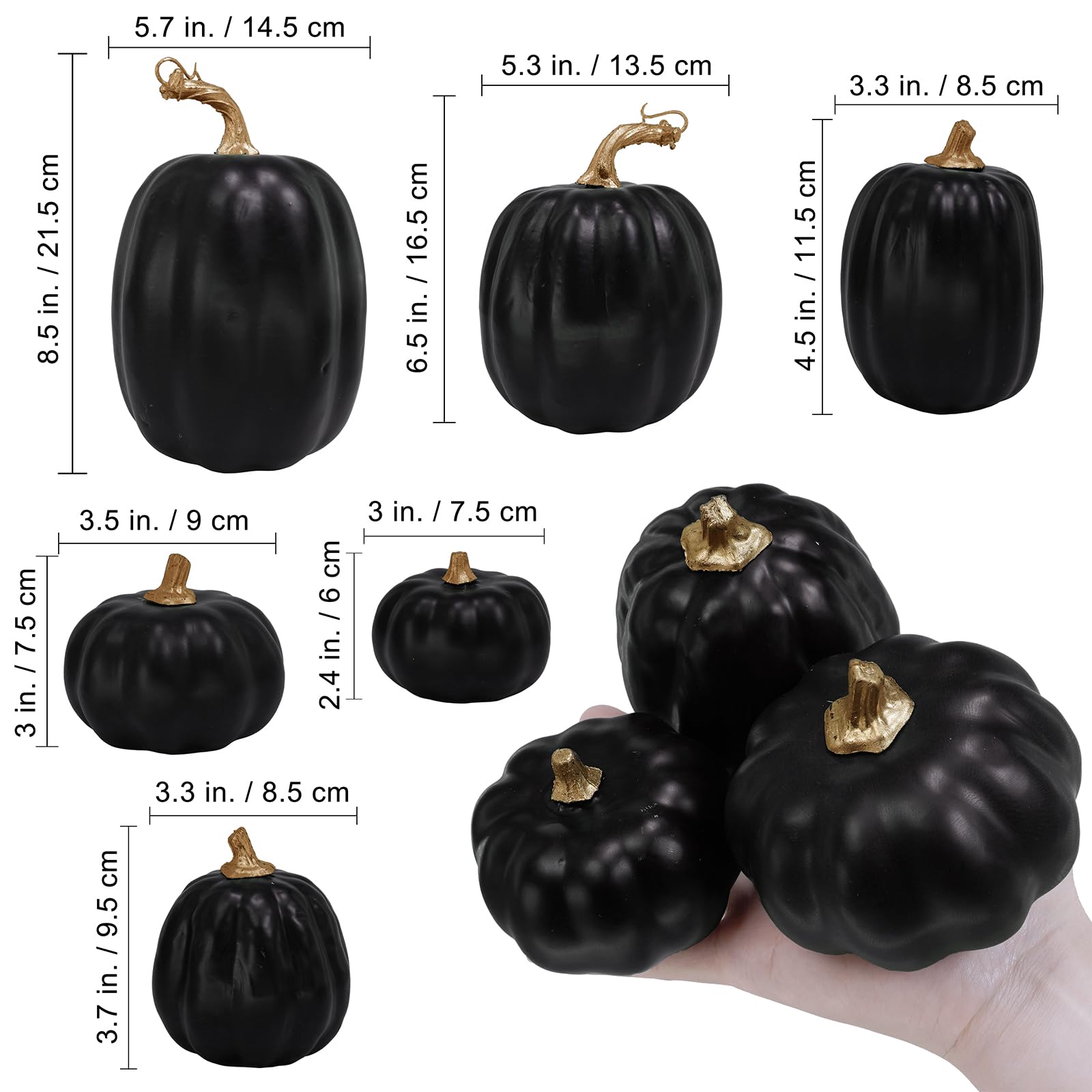 10 Pcs Assorted Artificial Black Faux Pumpkins