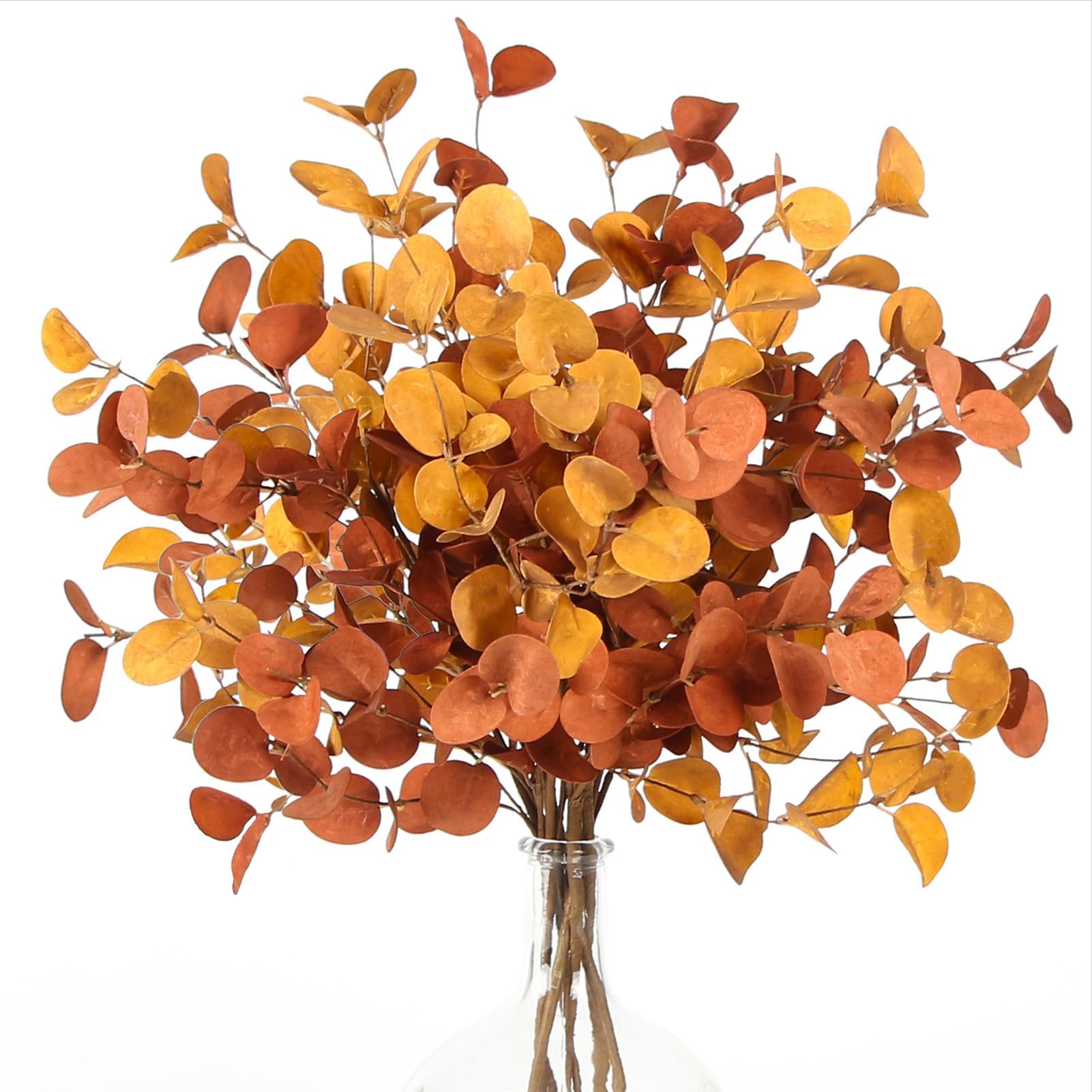 6 Pcs Fall Stems Artificial Eucalyptus 26.7'' Tall Yellow & Brown