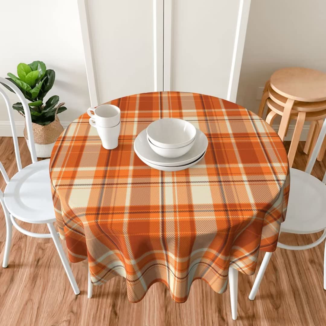 Fall Tablecloth 60 Inch Round Autumn Thanksgiving Plaid Table Cloth