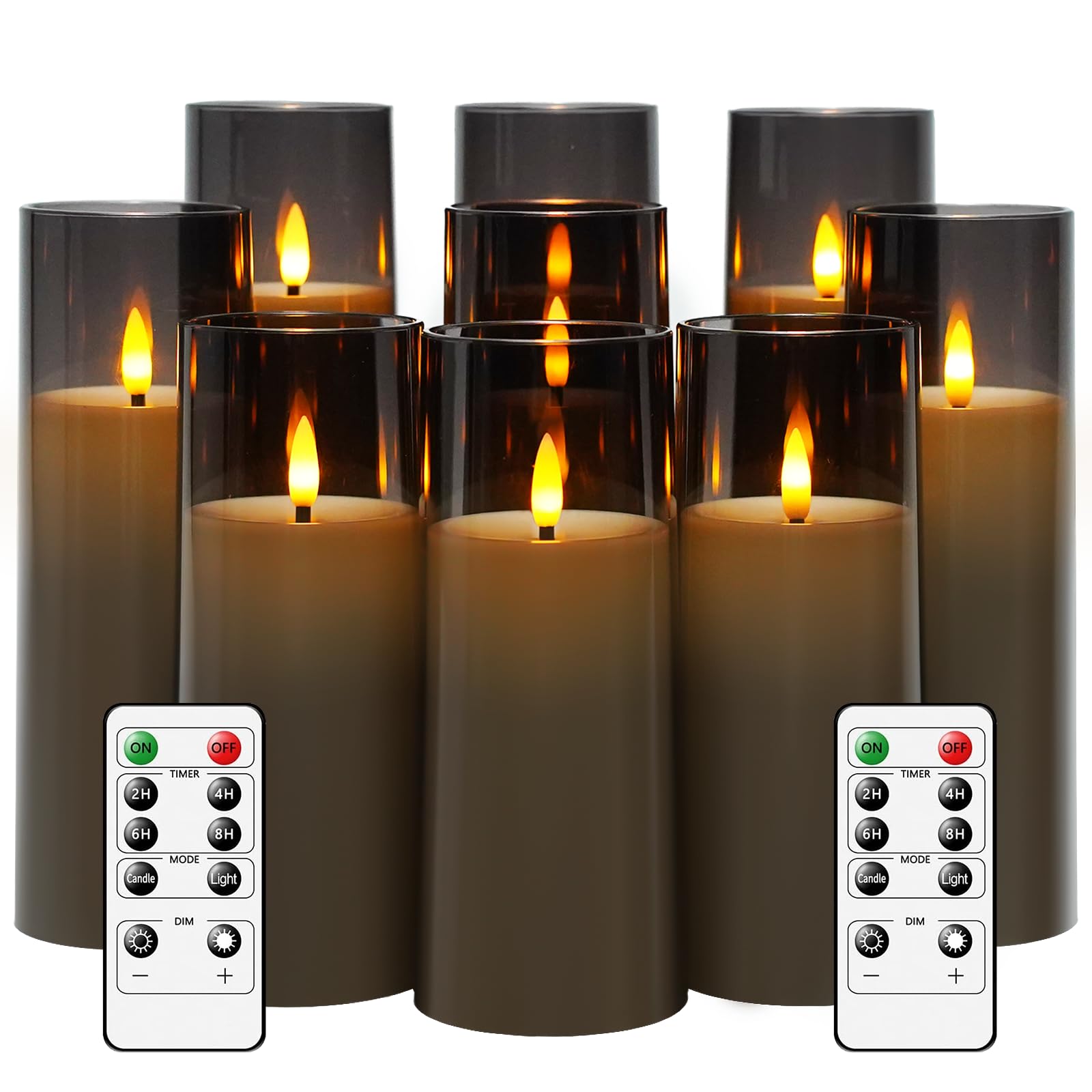 Pack of 9 Grey Flickering Flameless Candles Battery Operated