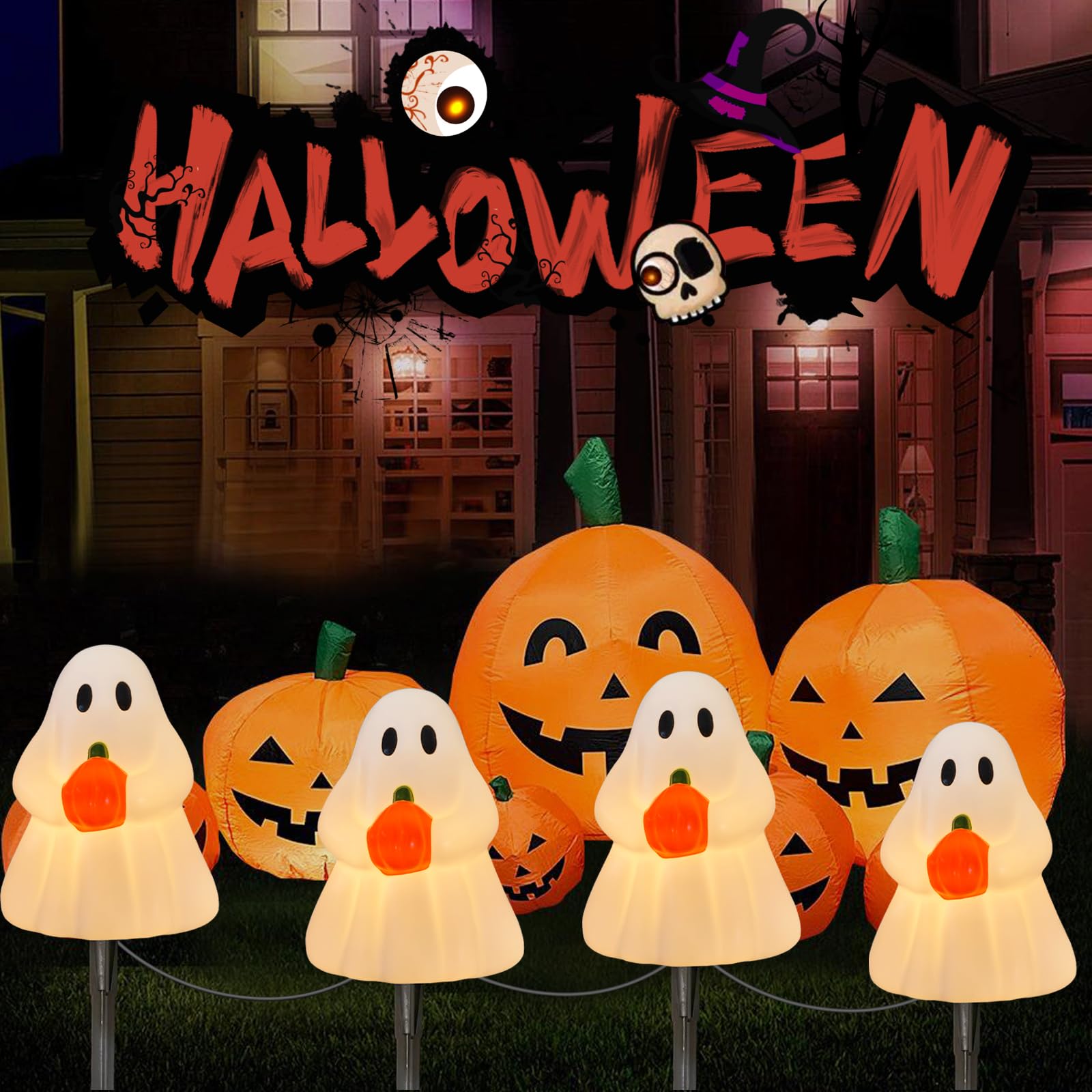 7Ft 4PK Halloween Ghost Pathway Lights