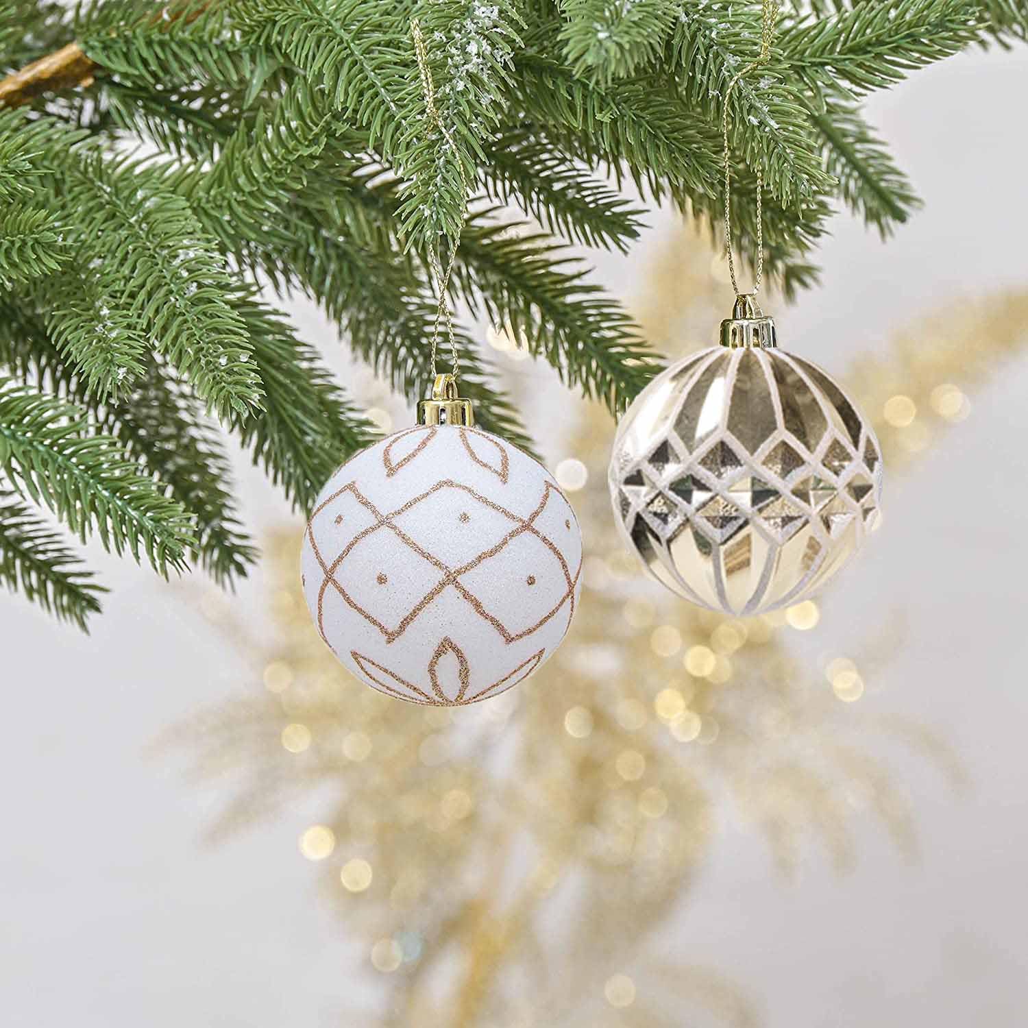 20ct 60mm Elegant White and Gold Assorted Christmas Tree Decorations