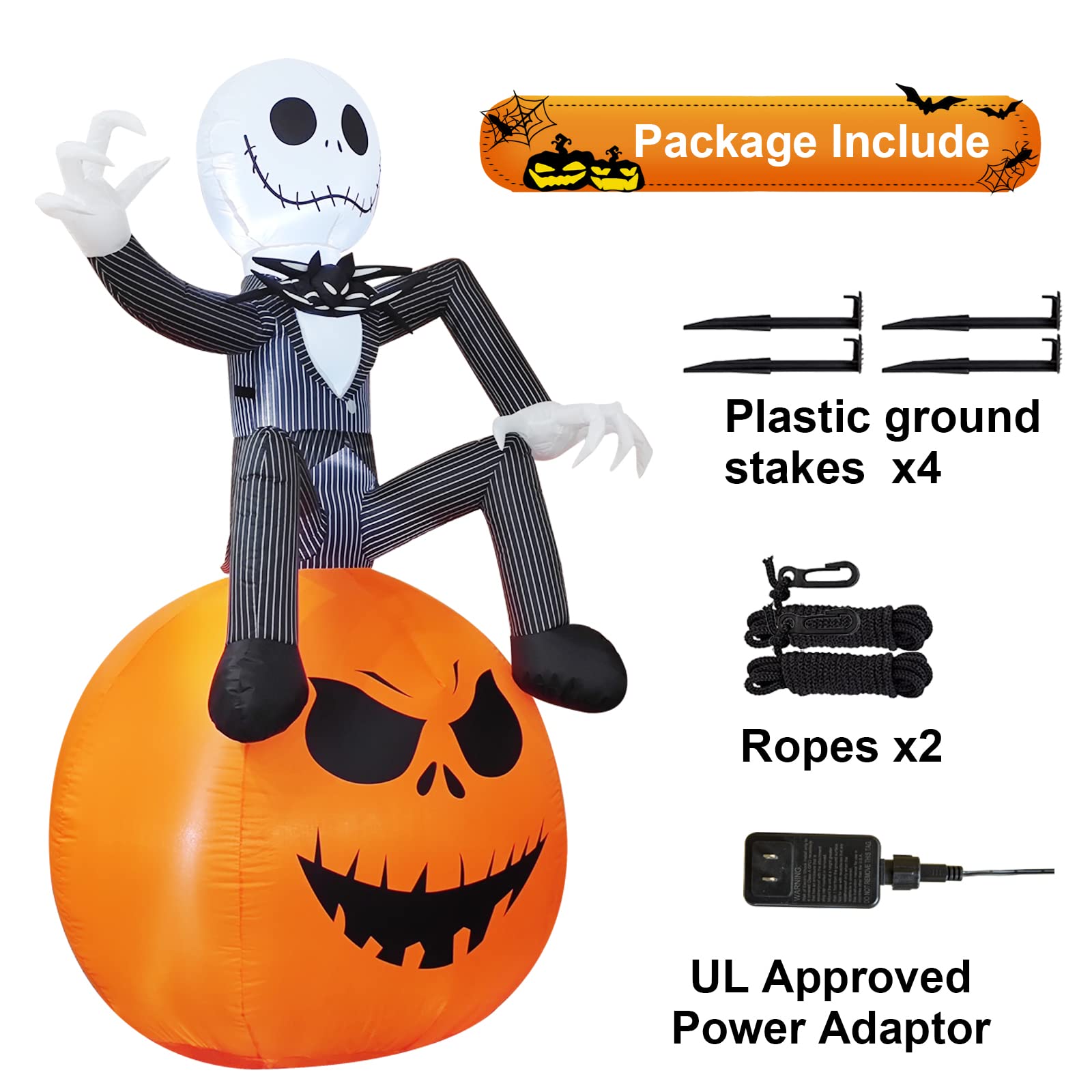 6 Ft Skeleton on Jack O' Lantern Halloween Inflatable