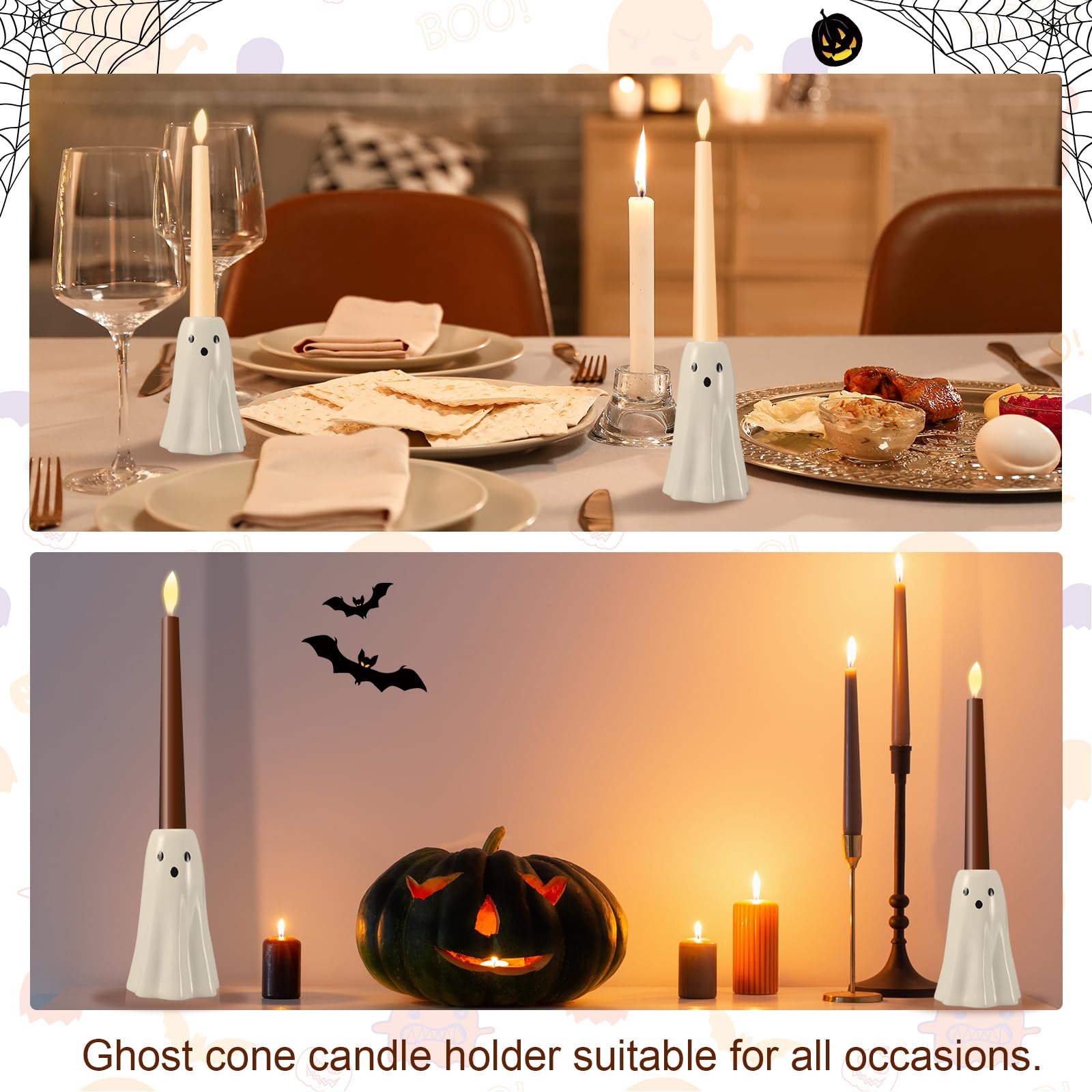 6 Pcs Halloween Ghost Candlestick Holders Ceramic