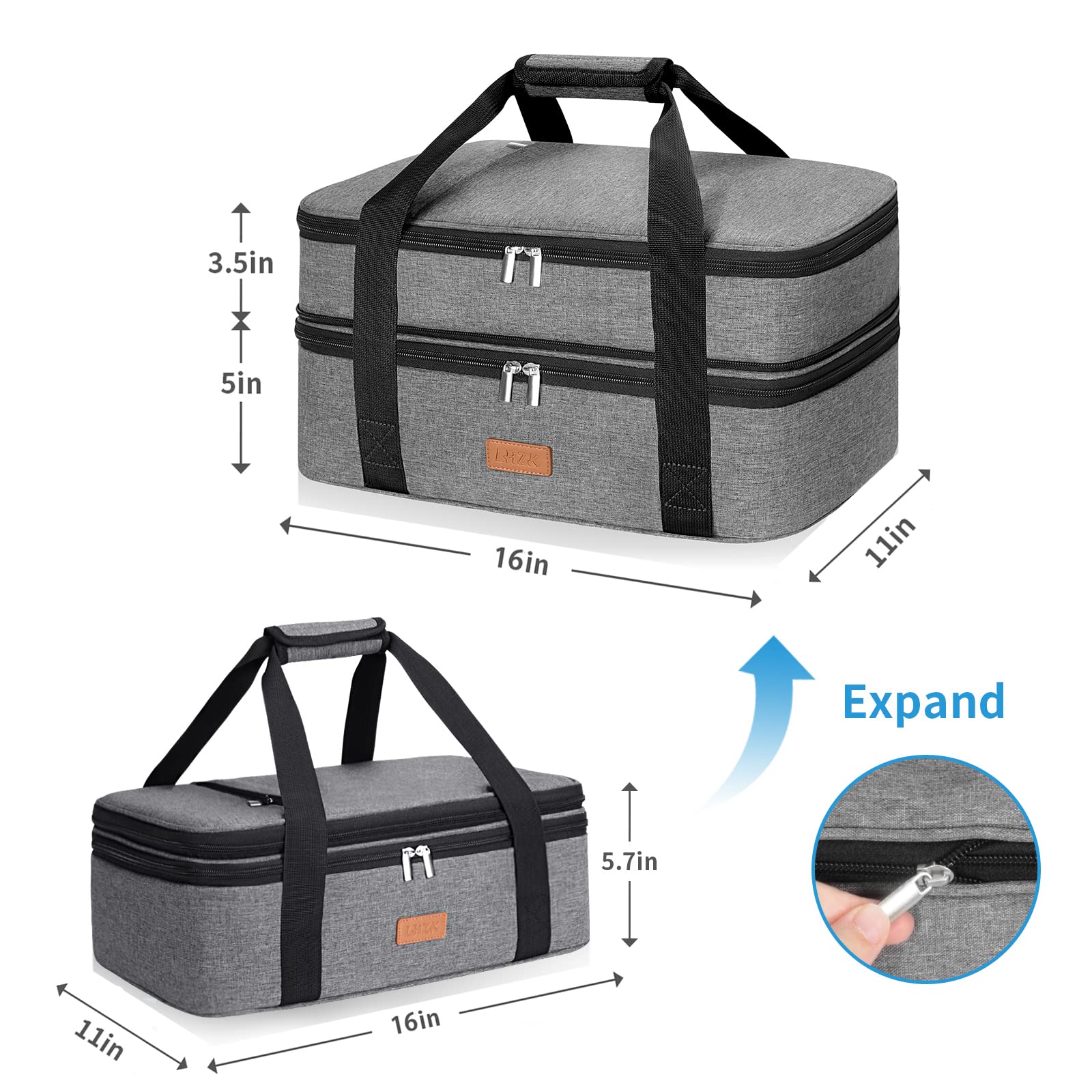 Insulated Casserole Carrier - Expandable Holder Tote for Hot or Cold Food