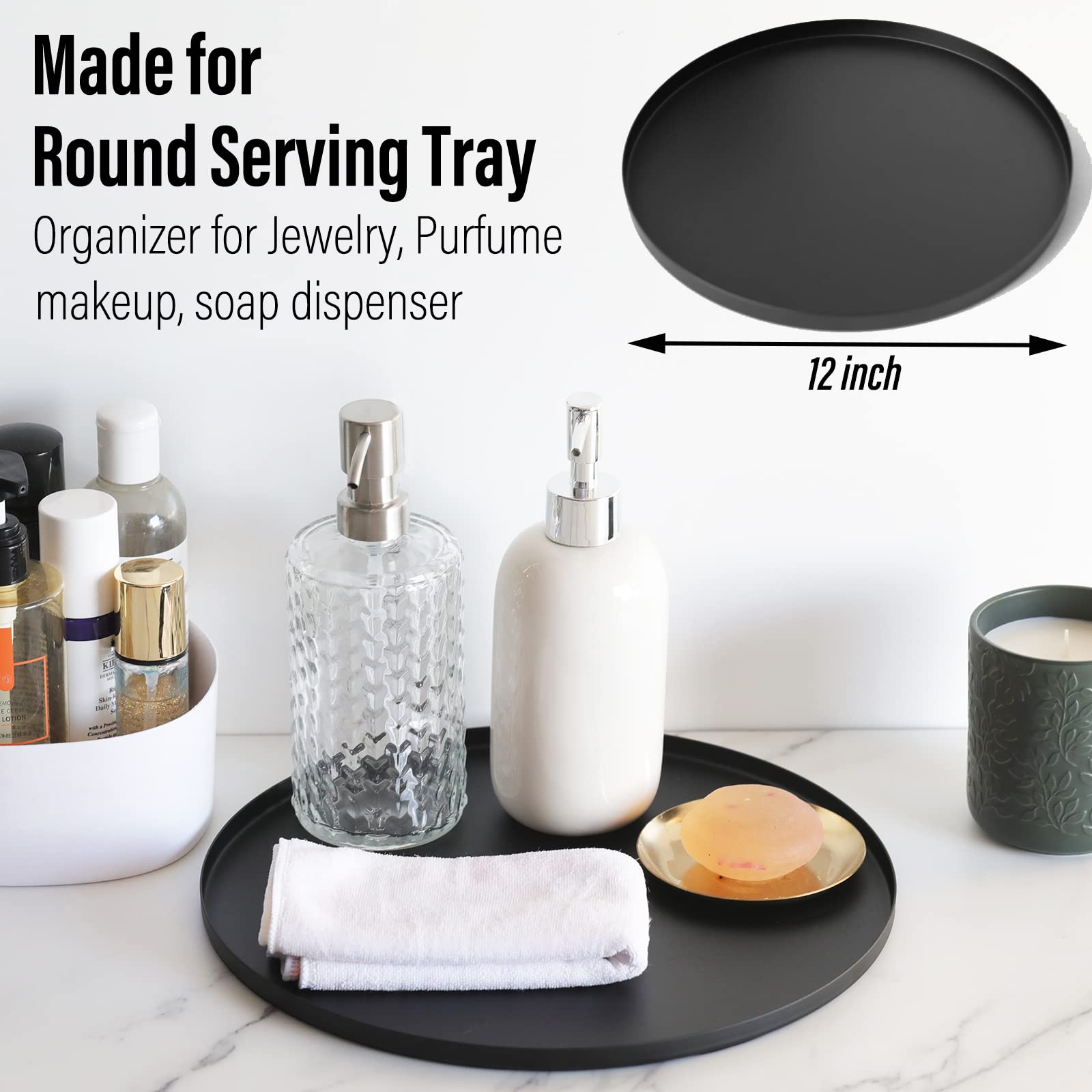 Black Serving Tray, Circle Round Decorative Platter