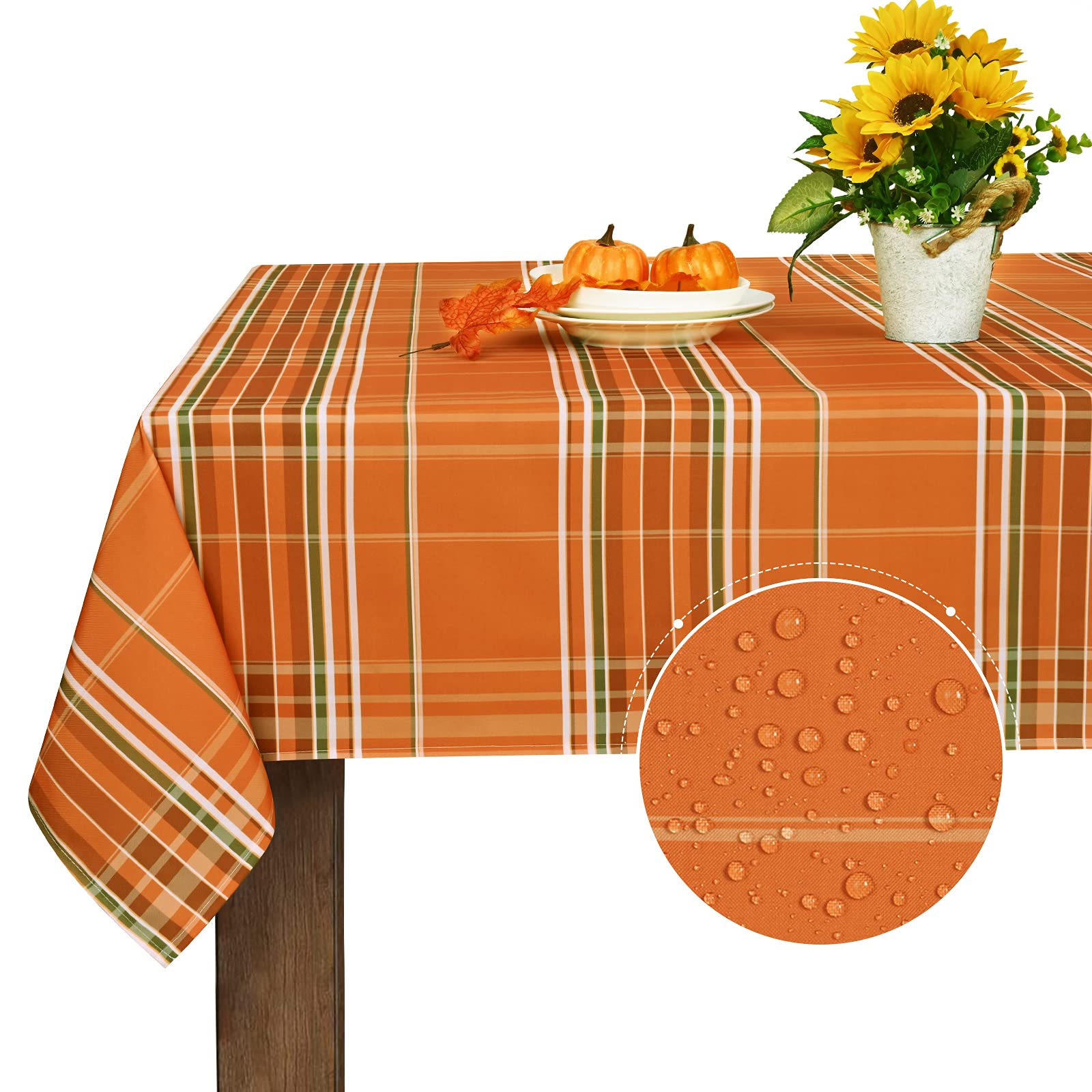 Autumn Fall Tablecloth for Thanksgiving, Gingham Buffalo Plaid Table Cloth