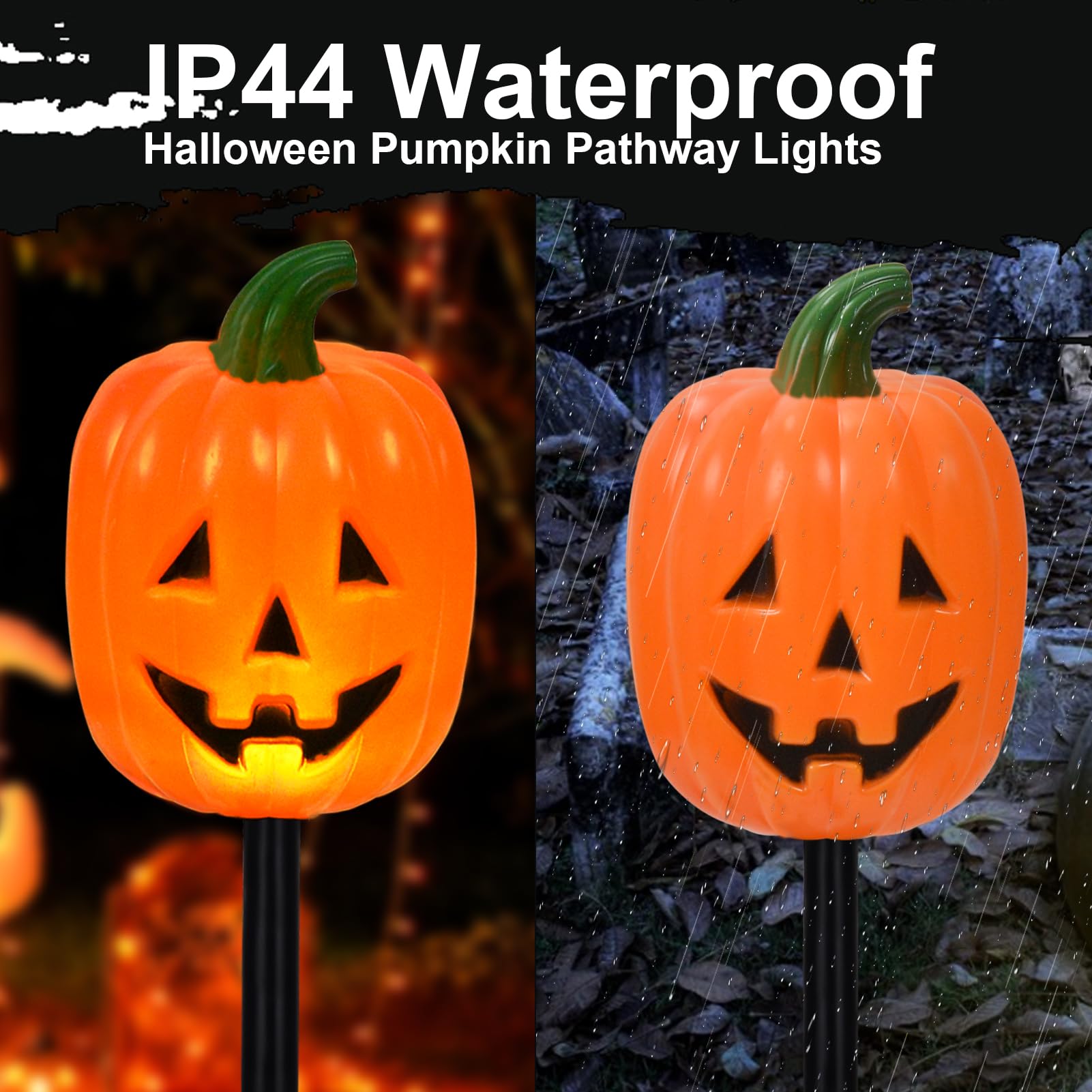 Set of 10 Halloween Pumpkin Stake Lights, Decorative Solar Pumpkin Lights