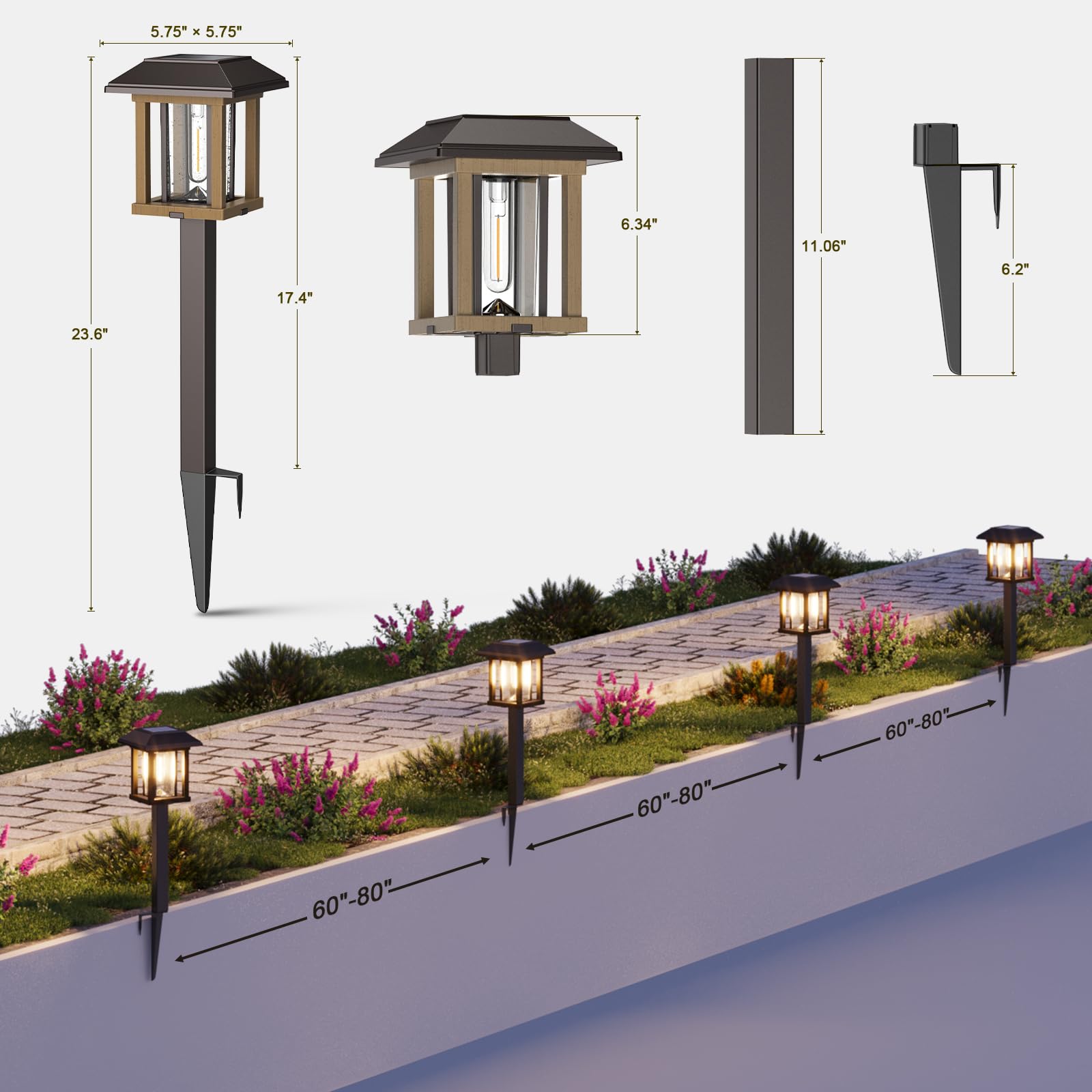Solar Pathway Lights Outdoor Waterproof IP65 - Dual-Tone LED Solar Lights Warm White