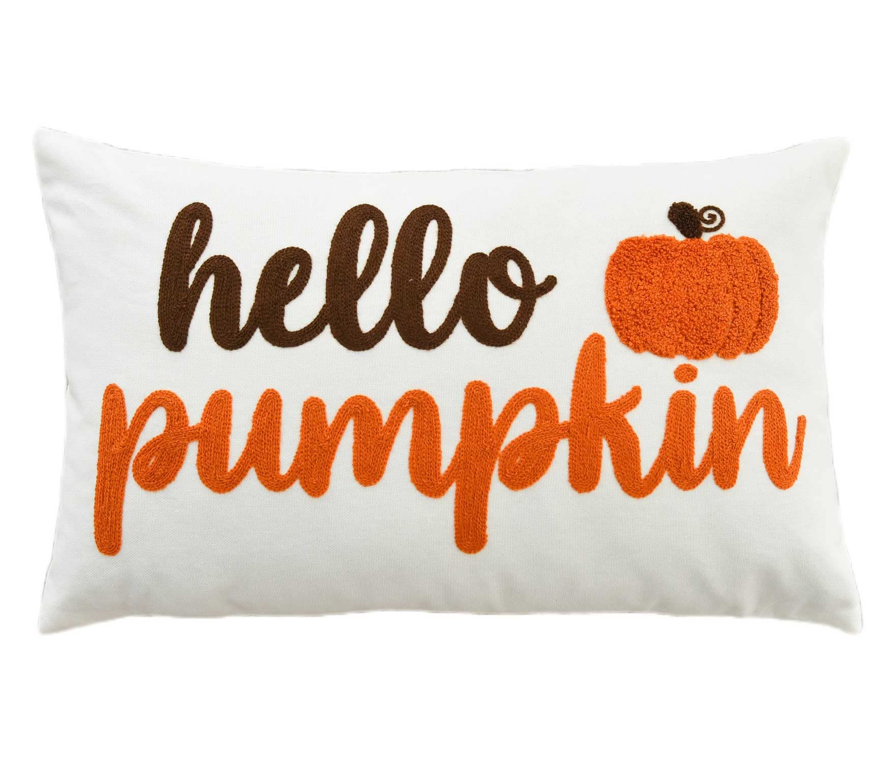 Embroidered Autumn Throw Pillow Cover Hello Pumpkin 12" X 20"