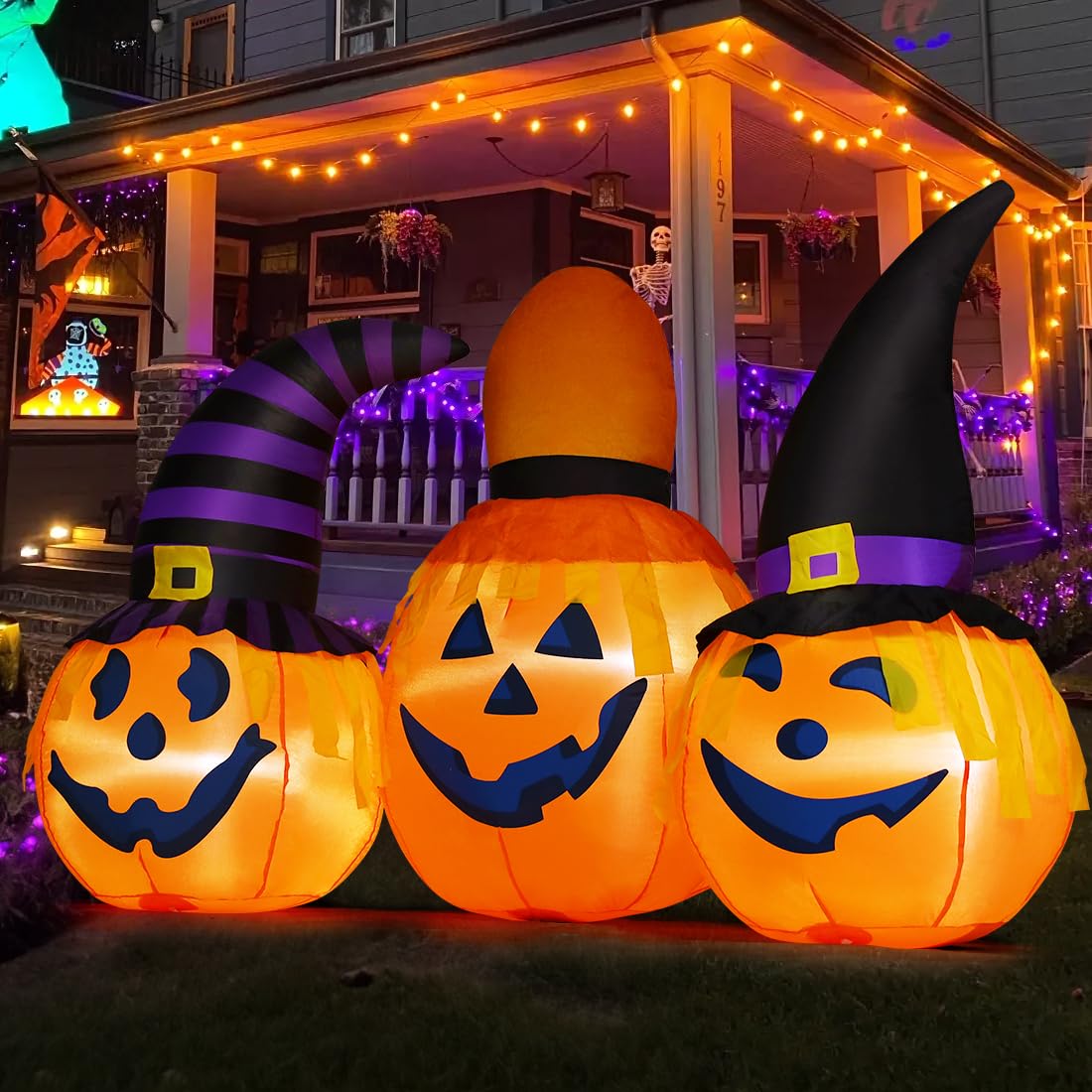 6.5 FT Halloween Inflatables Outdoor Pumpkin Combo with Wizard Hat