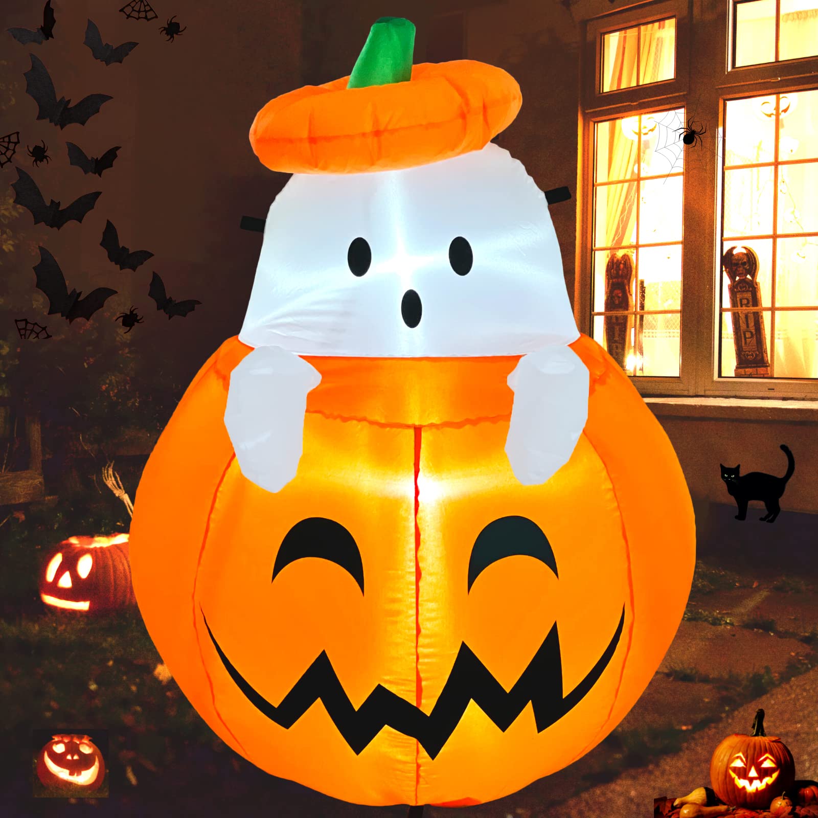 4 FT Inflatable Pumpkin Ghost Halloween Decorations