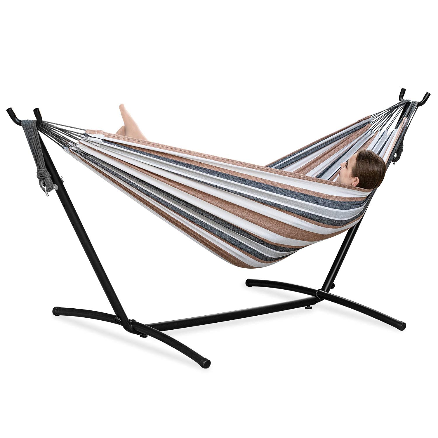 Striped Hammock with Steel Stand