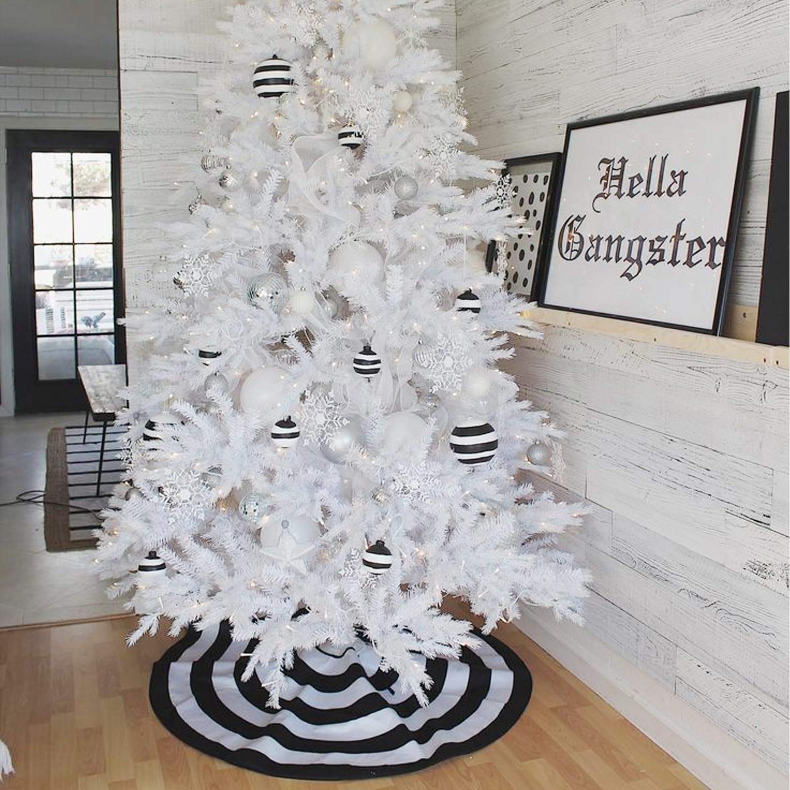 48 Inches, Black White Spiral Tree Skirt for Halloween Decoration