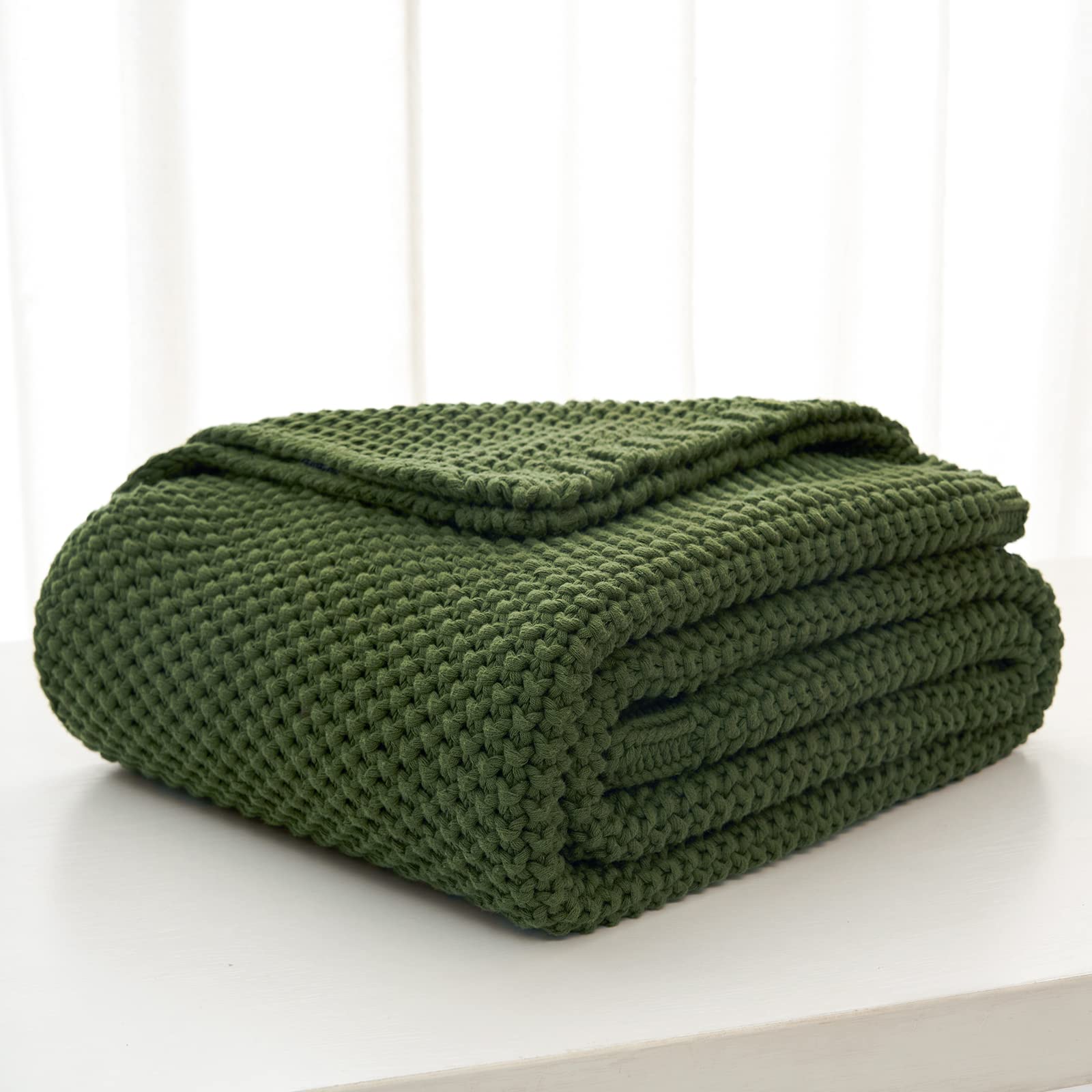 Chunky Cable Knit Throw Blanket Lightweight Olive Green