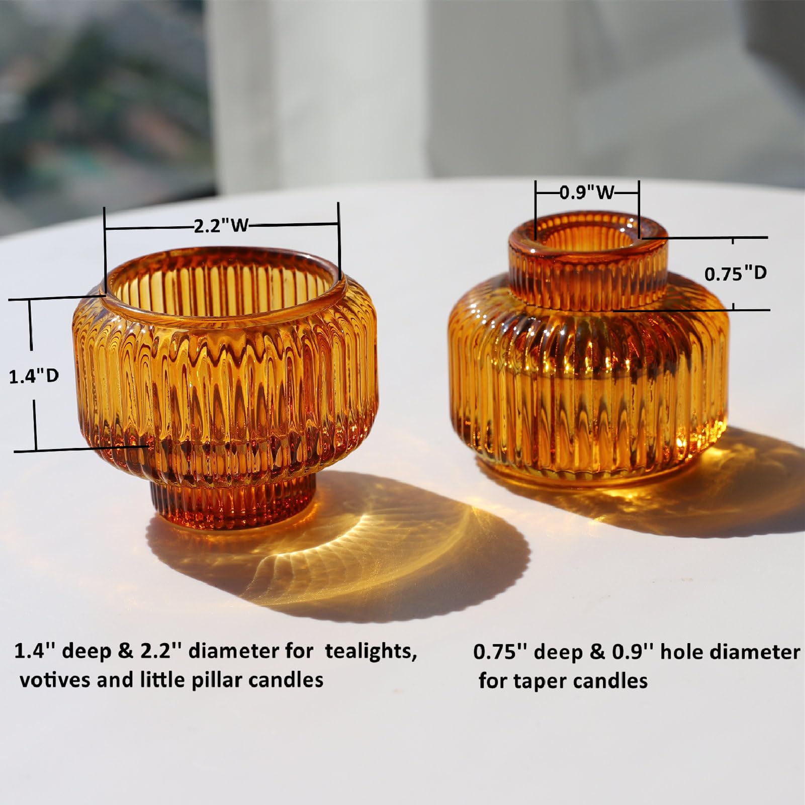 Candlestick Holders Set of 4, Amber Votive Candle Holders