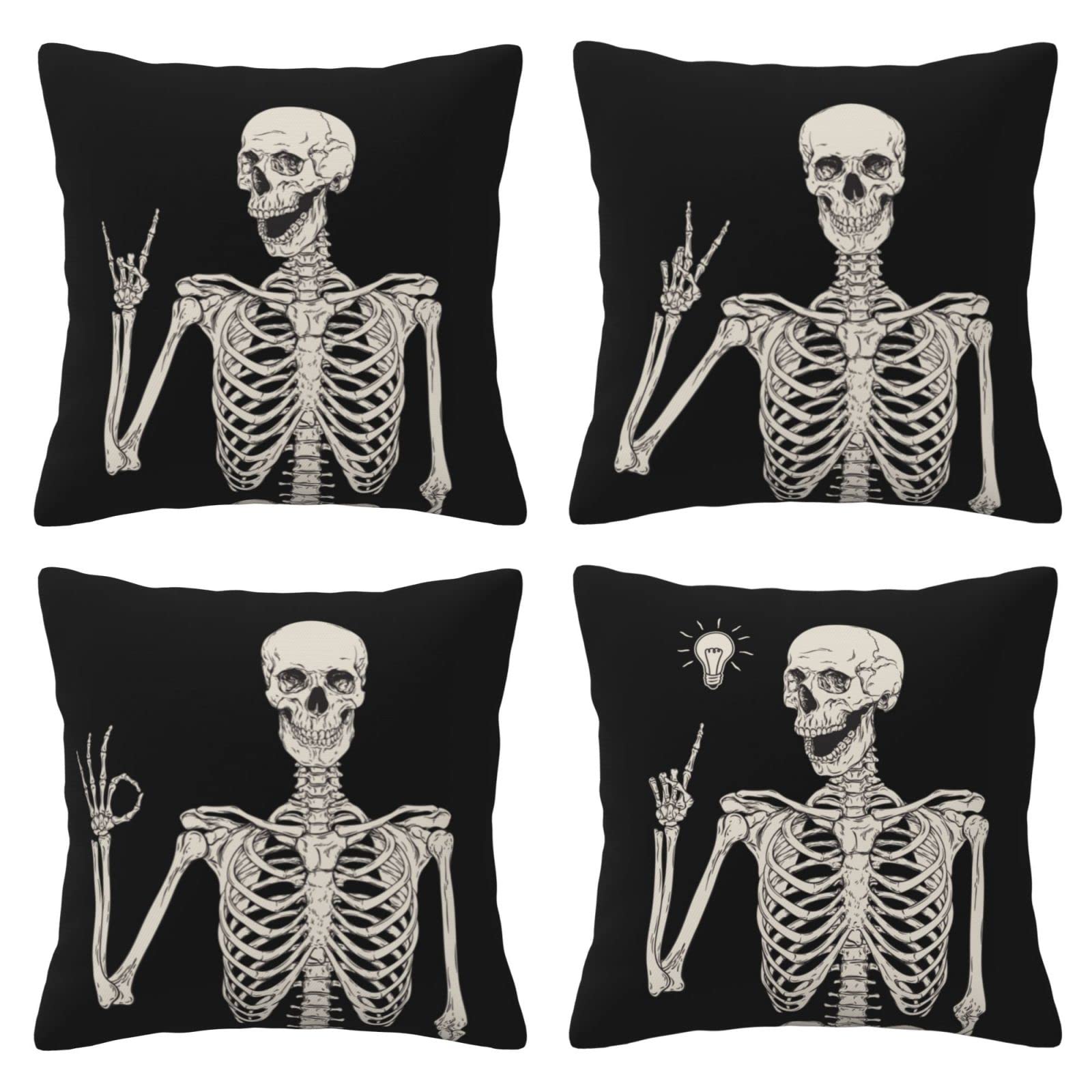 Set of 4 Skeleton Throw Pillow Covers 18x18