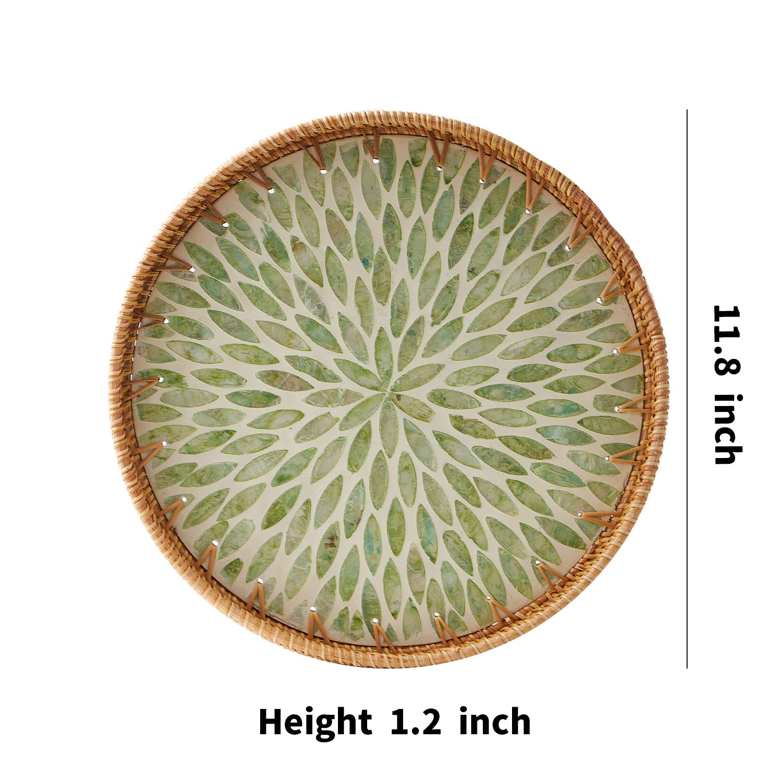 Round Rattan Tray with Pattern Inlay