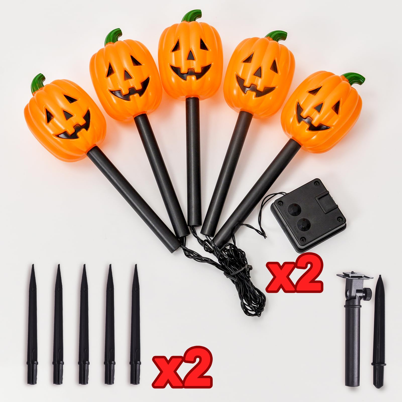Set of 10 Halloween Pumpkin Stake Lights, Decorative Solar Pumpkin Lights