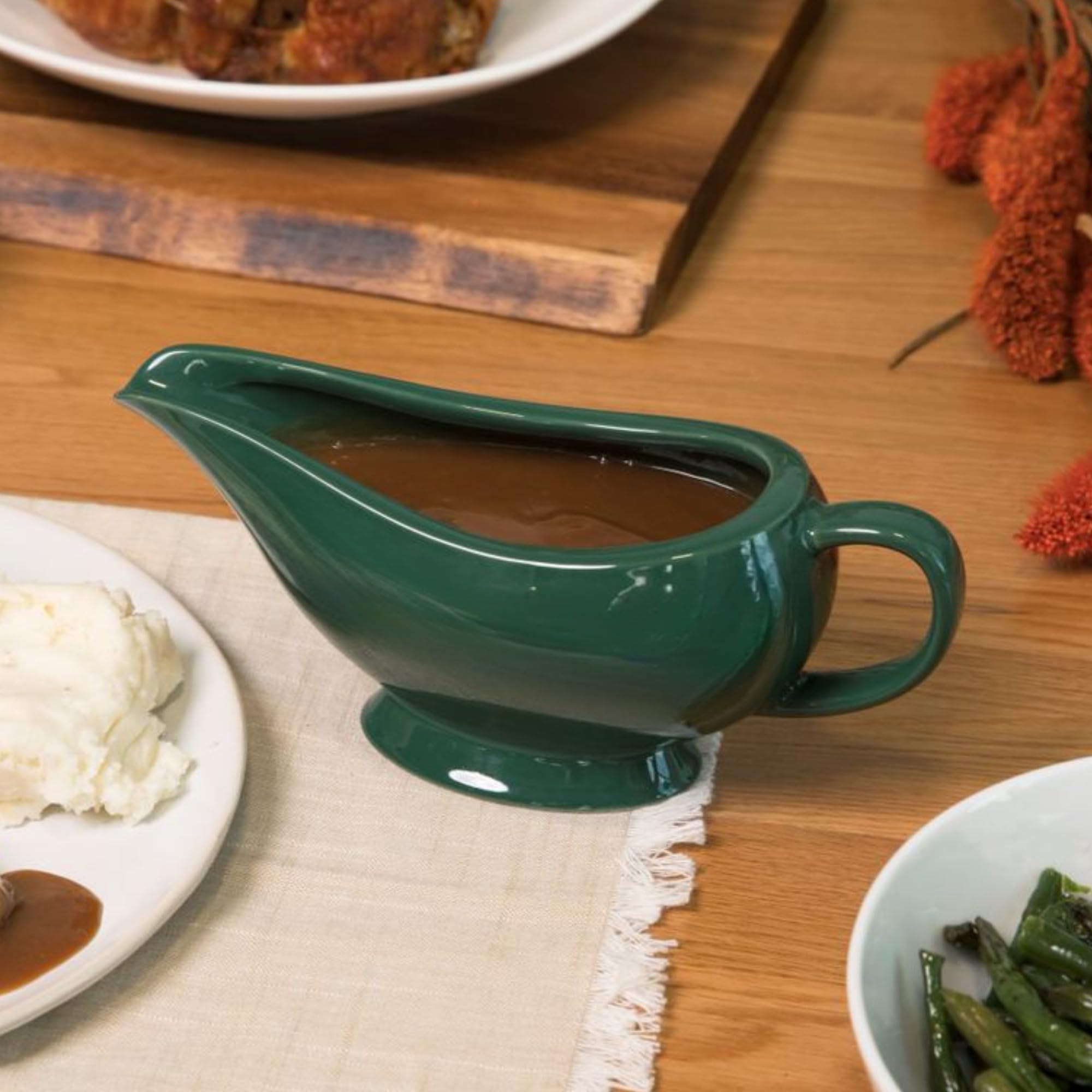 14oz Elegant Ceramic Gravy Boat Emerald Green