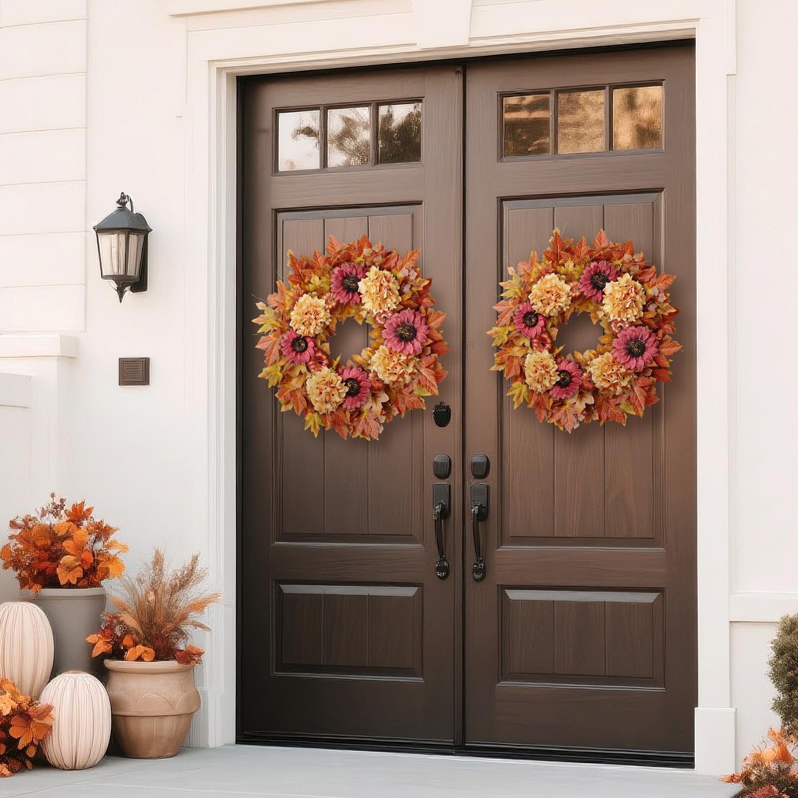28'' Large Fall Wreath with Artificial Maple Leaves & Faux Sunflower Indoor/Outdoor