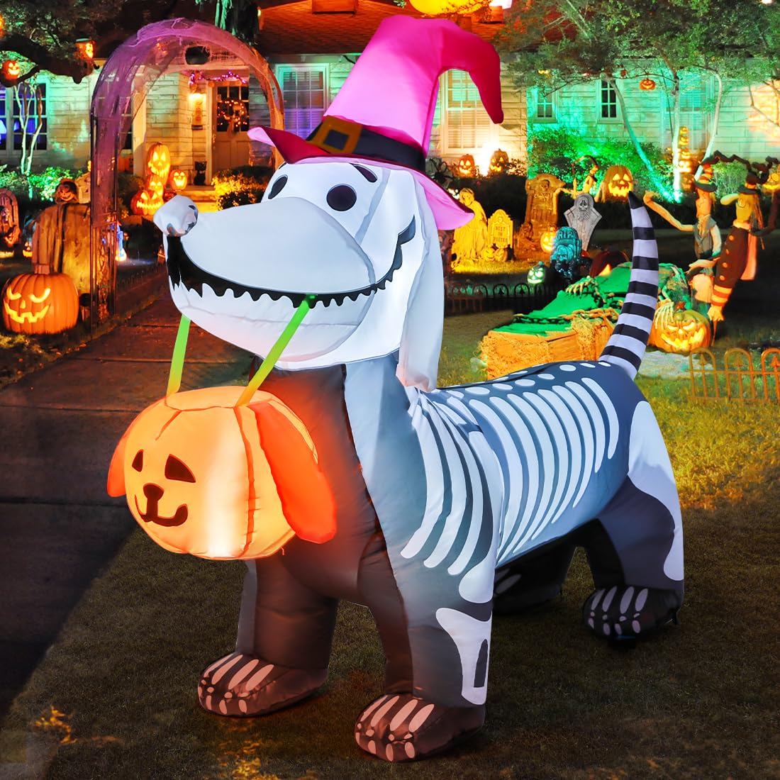 5.5 FT Skeleton Puppy Halloween Inflatable with Build-in LEDs