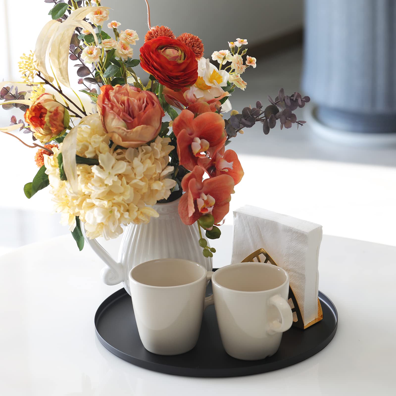 Black Serving Tray, Circle Round Decorative Platter