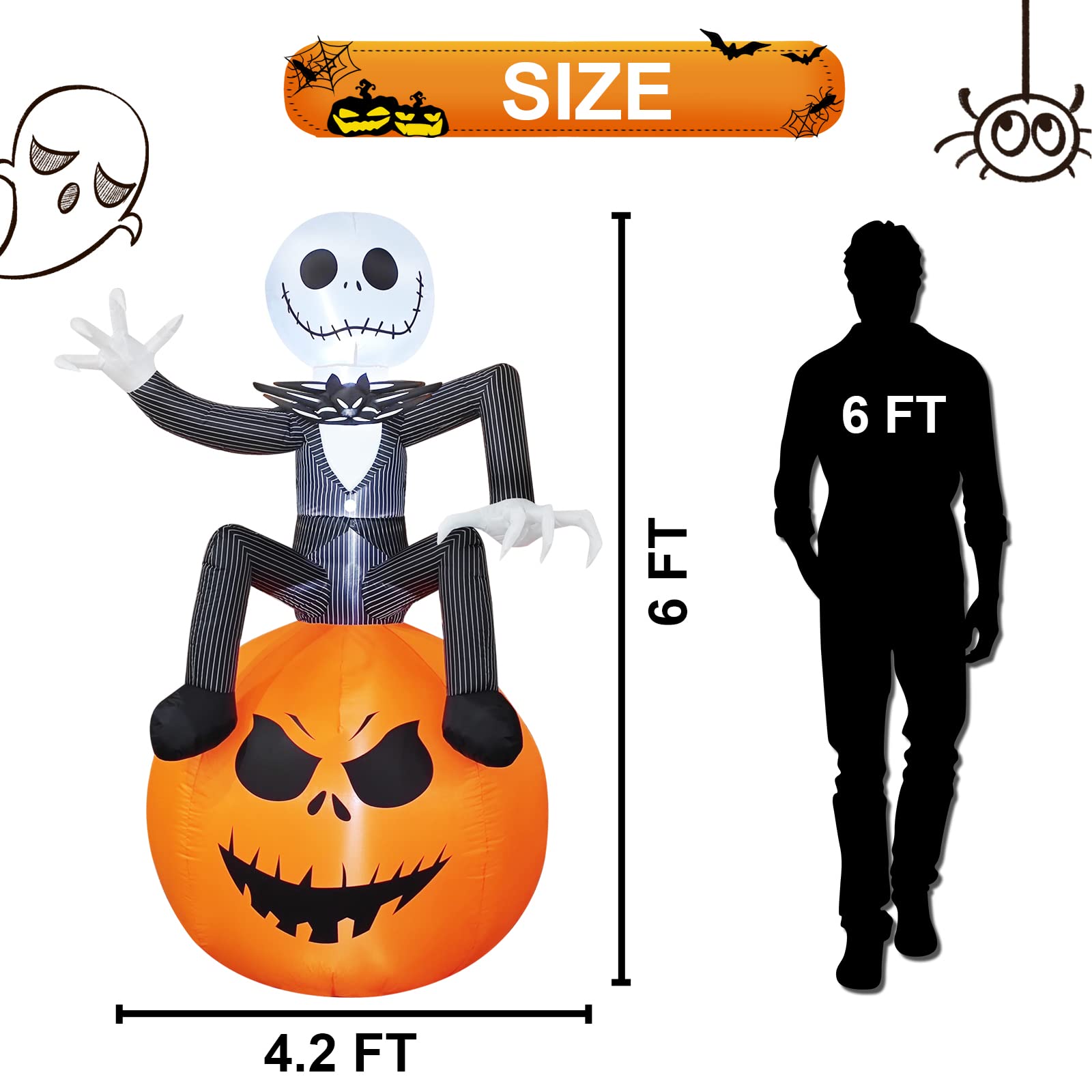 6 Ft Skeleton on Jack O' Lantern Halloween Inflatable