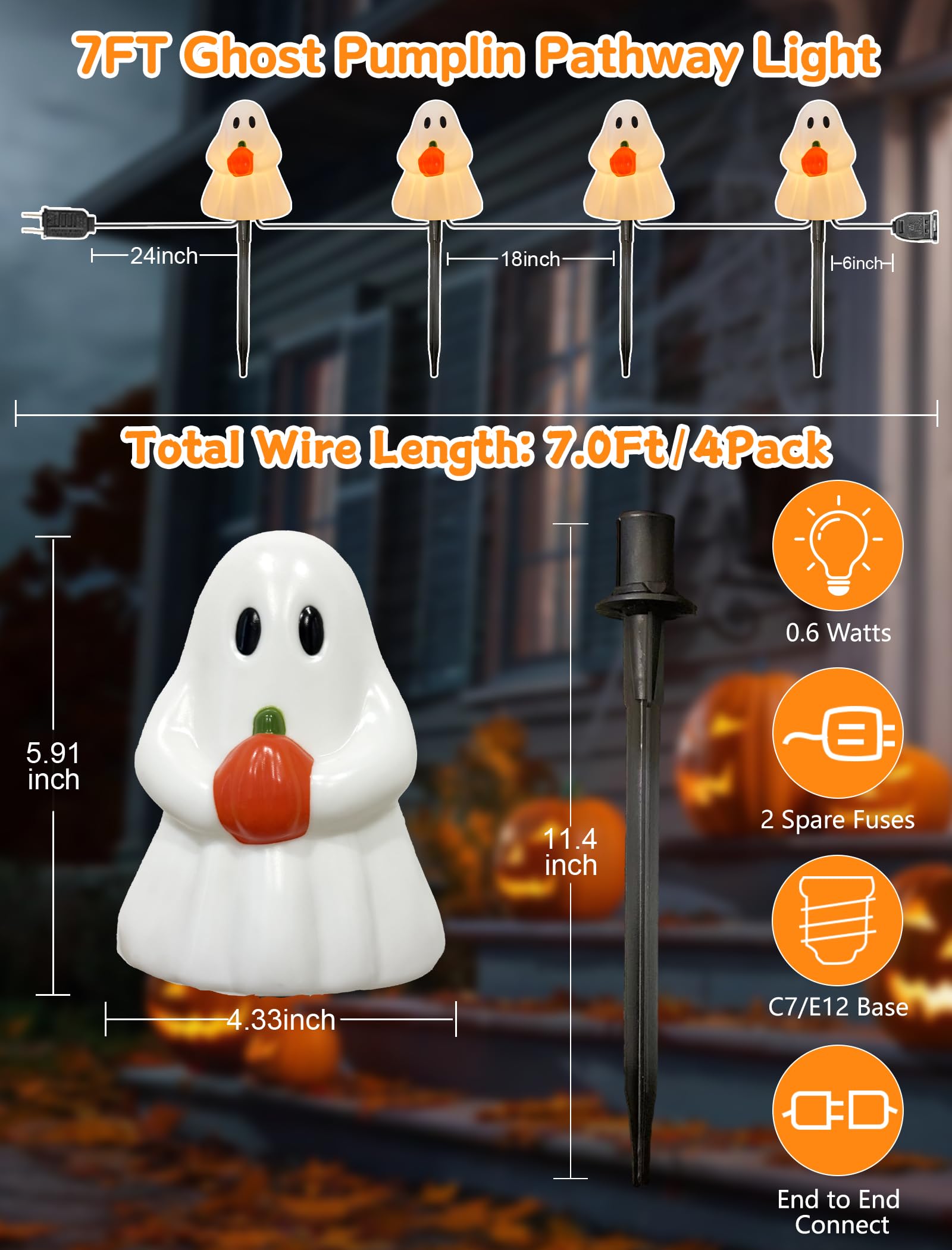7Ft 4PK Halloween Ghost Pathway Lights
